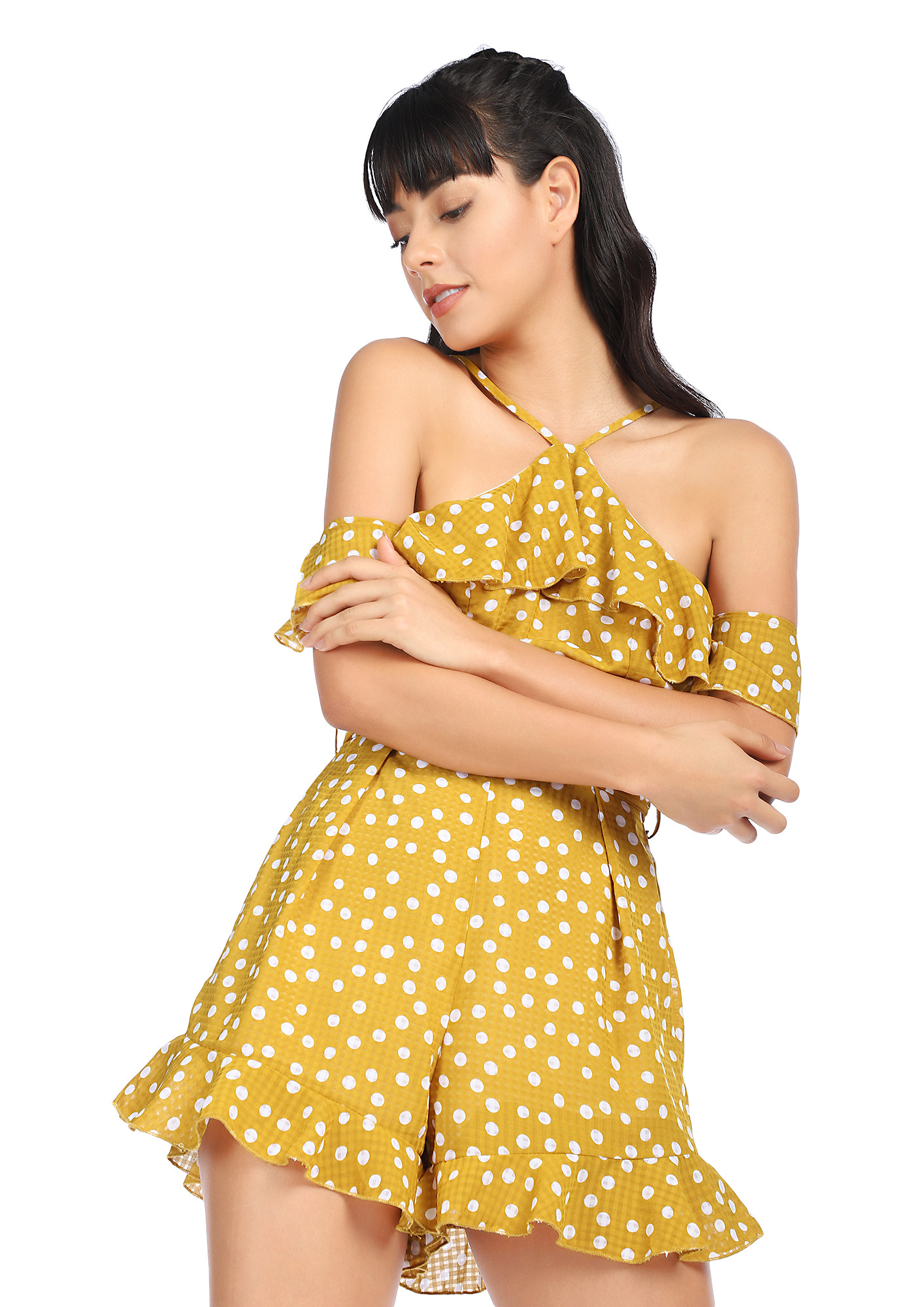 CAN'T MISS THOSE HOT SPOTS YELLOW ROMPER