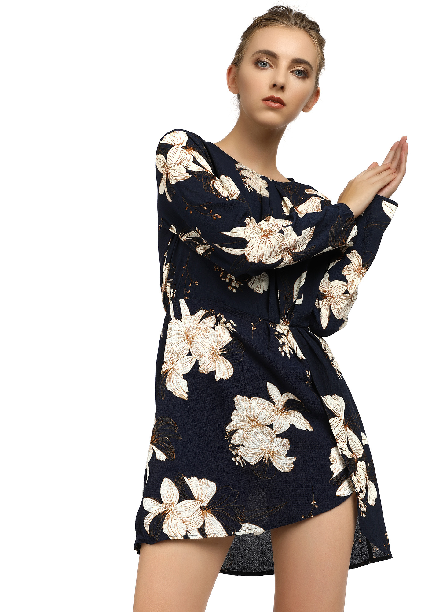 A FLORAL STORY BLUE TUNIC DRESS