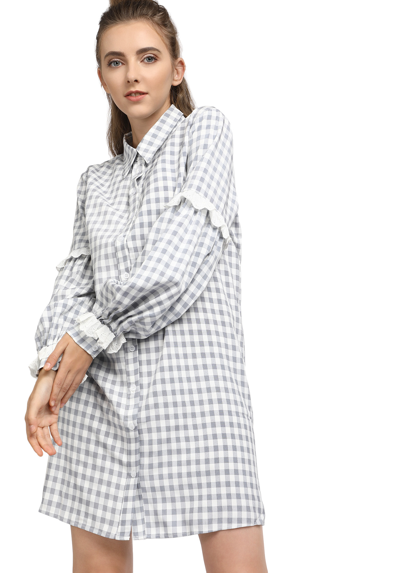 BUTTON OR NOTHING GREY SHIRT DRESS
