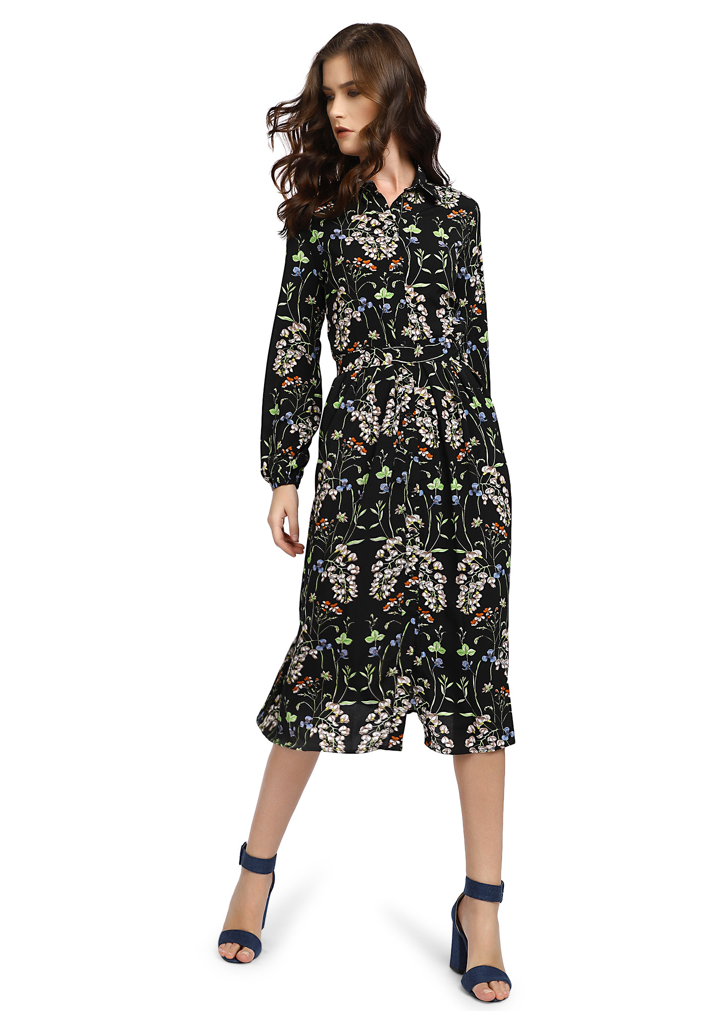 LOADED WITH FLOWERY VIBES BLACK SHIRT DRESS