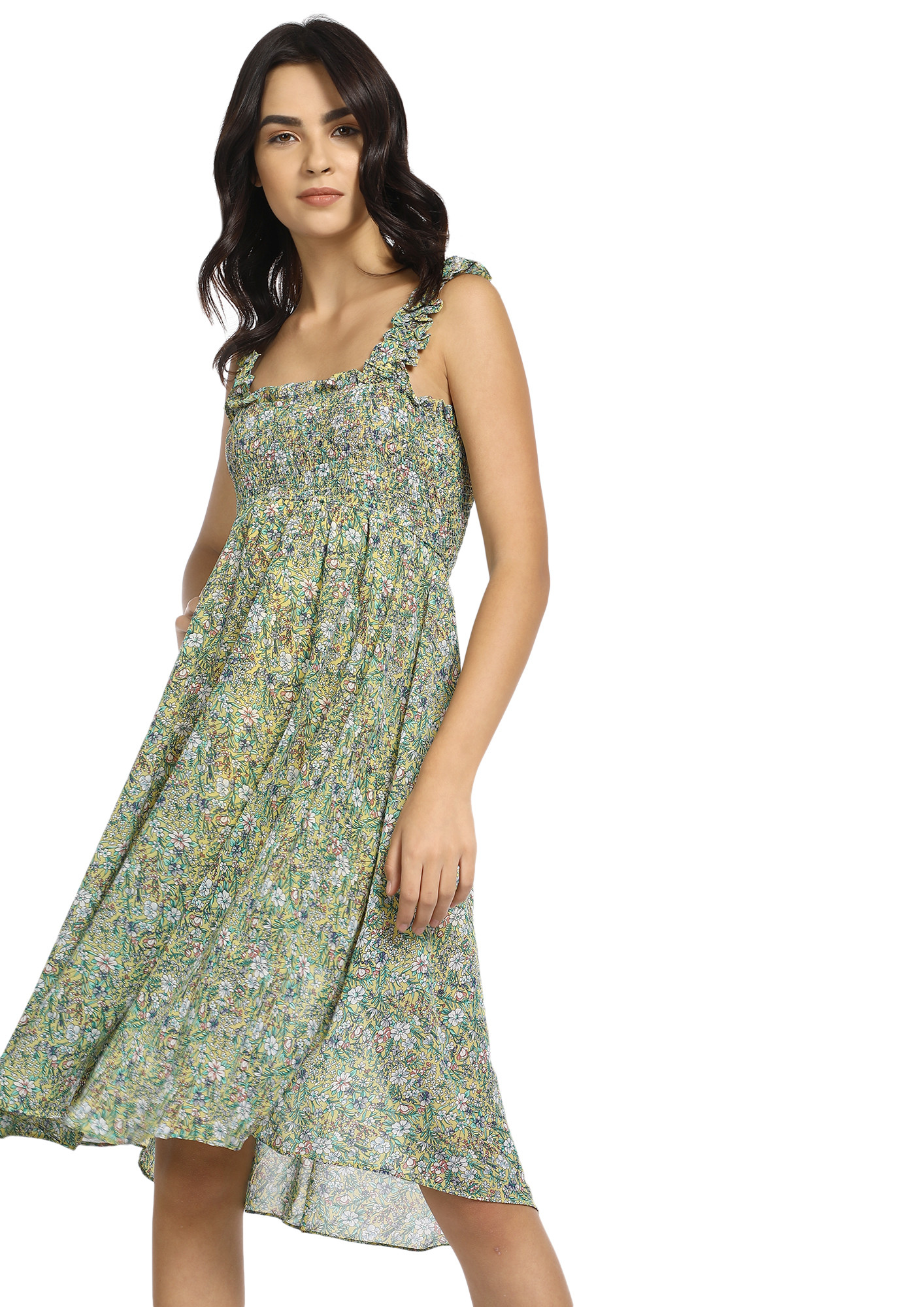 Driven By The Flower Power Green Midi Dress