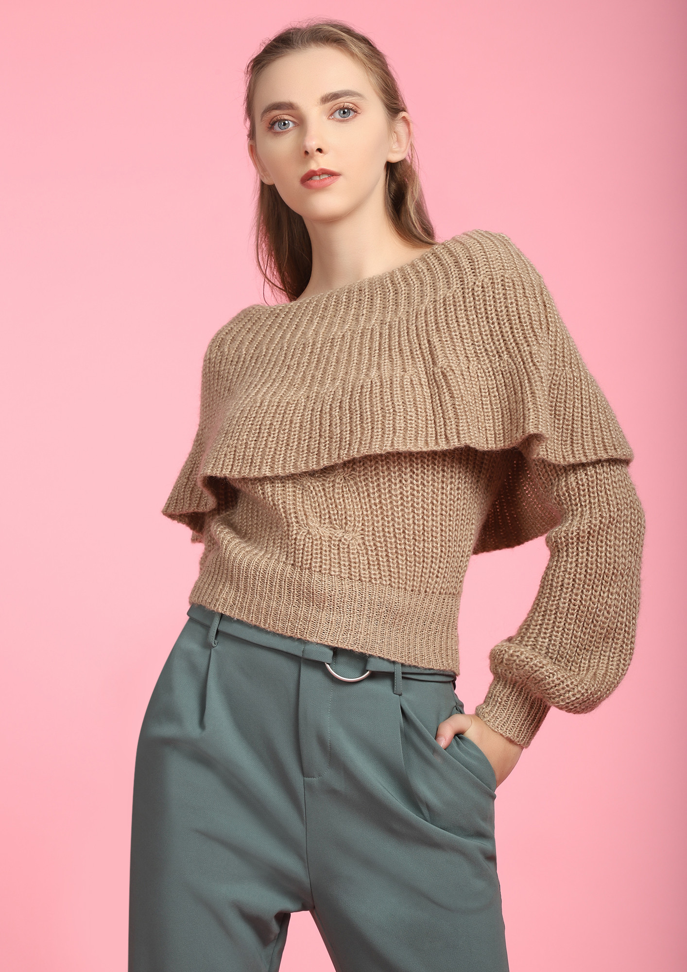 LOVE FOR WINTRY EVES BROWN CROPPED JUMPER