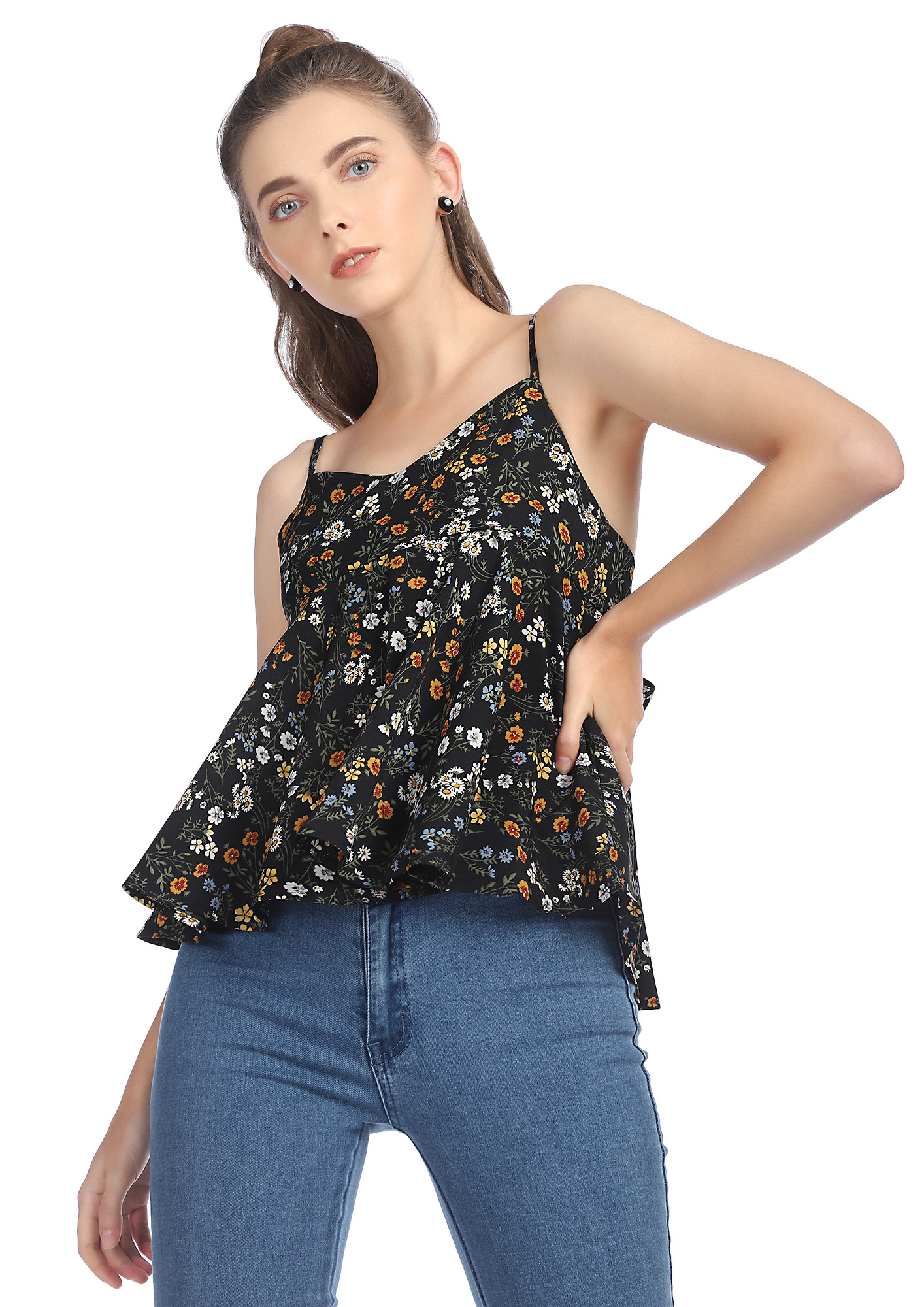 HAVE DANDELION WISHES BLACK YELLOW CAMI TOP