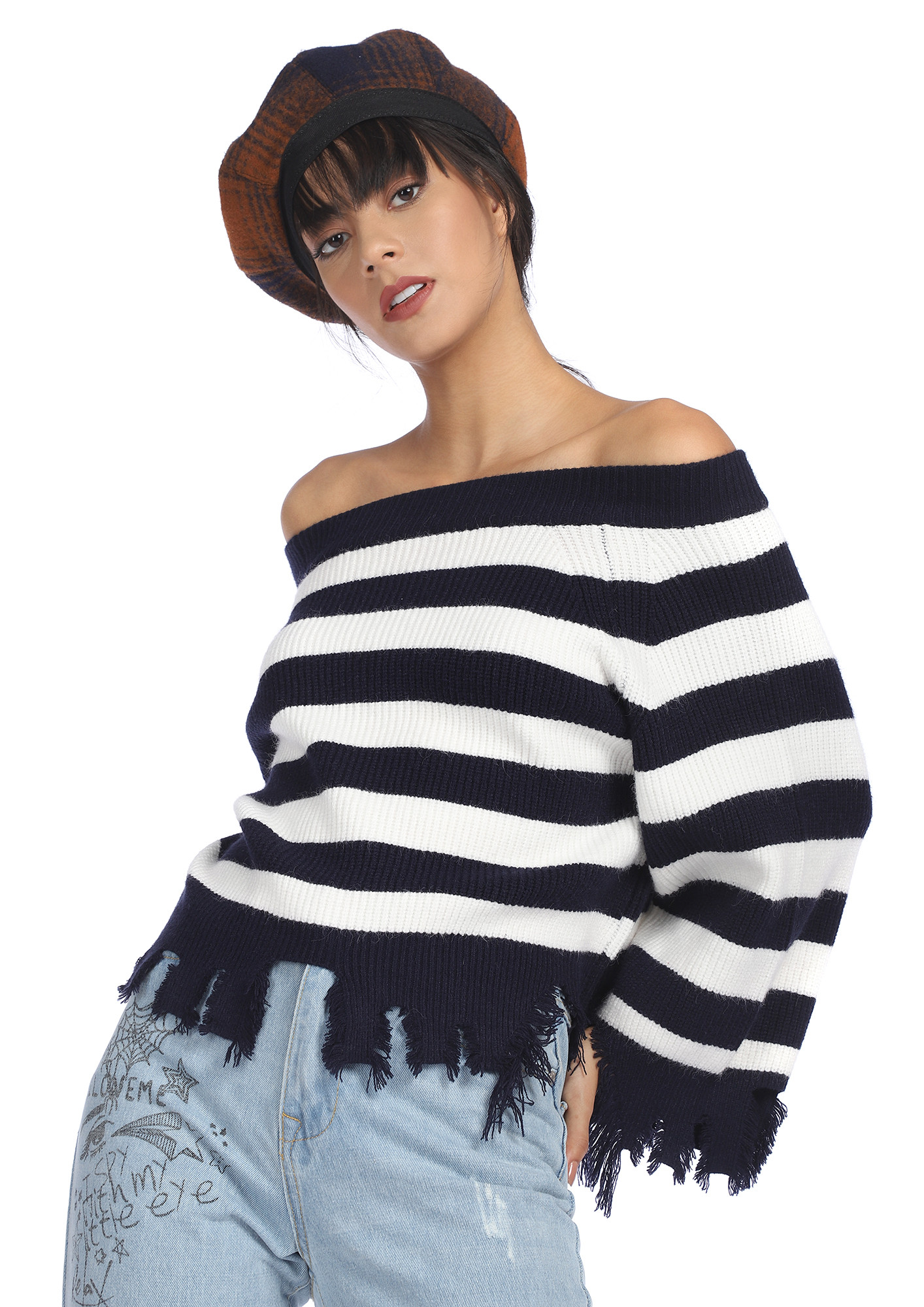 GONE FOR THE WARMTH NAVY CROPPED JUMPER