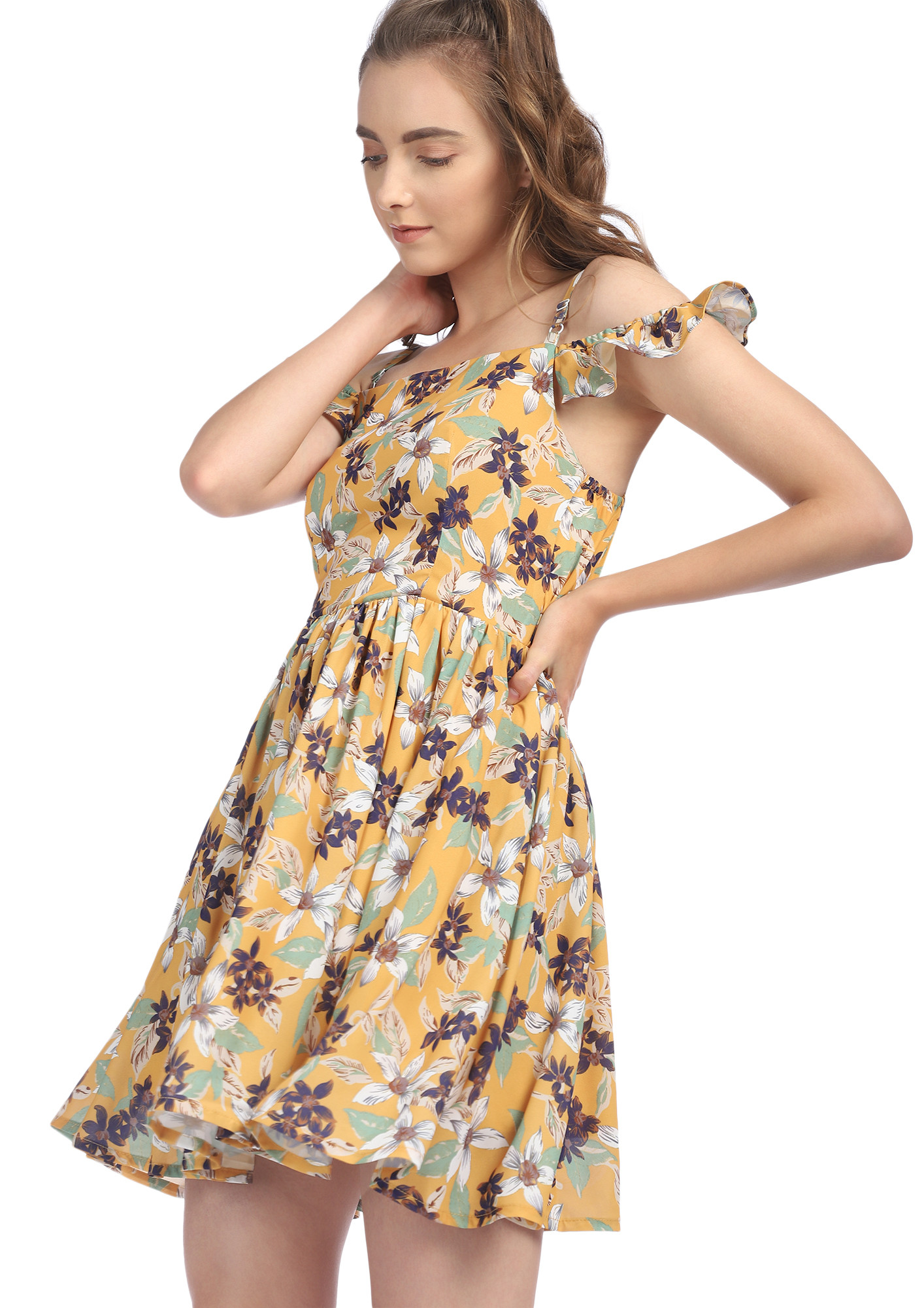 LIVE HAPPY AND PRETTY YELLOW SKATER DRESS