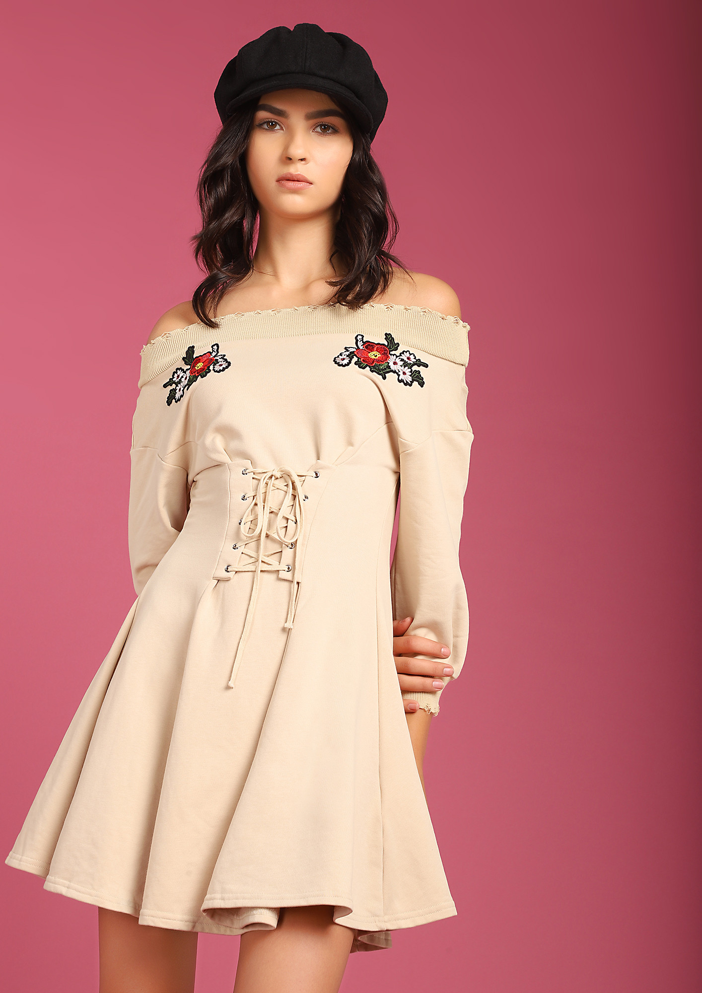 ALL ABOUT YOU BEIGE SKATER DRESS