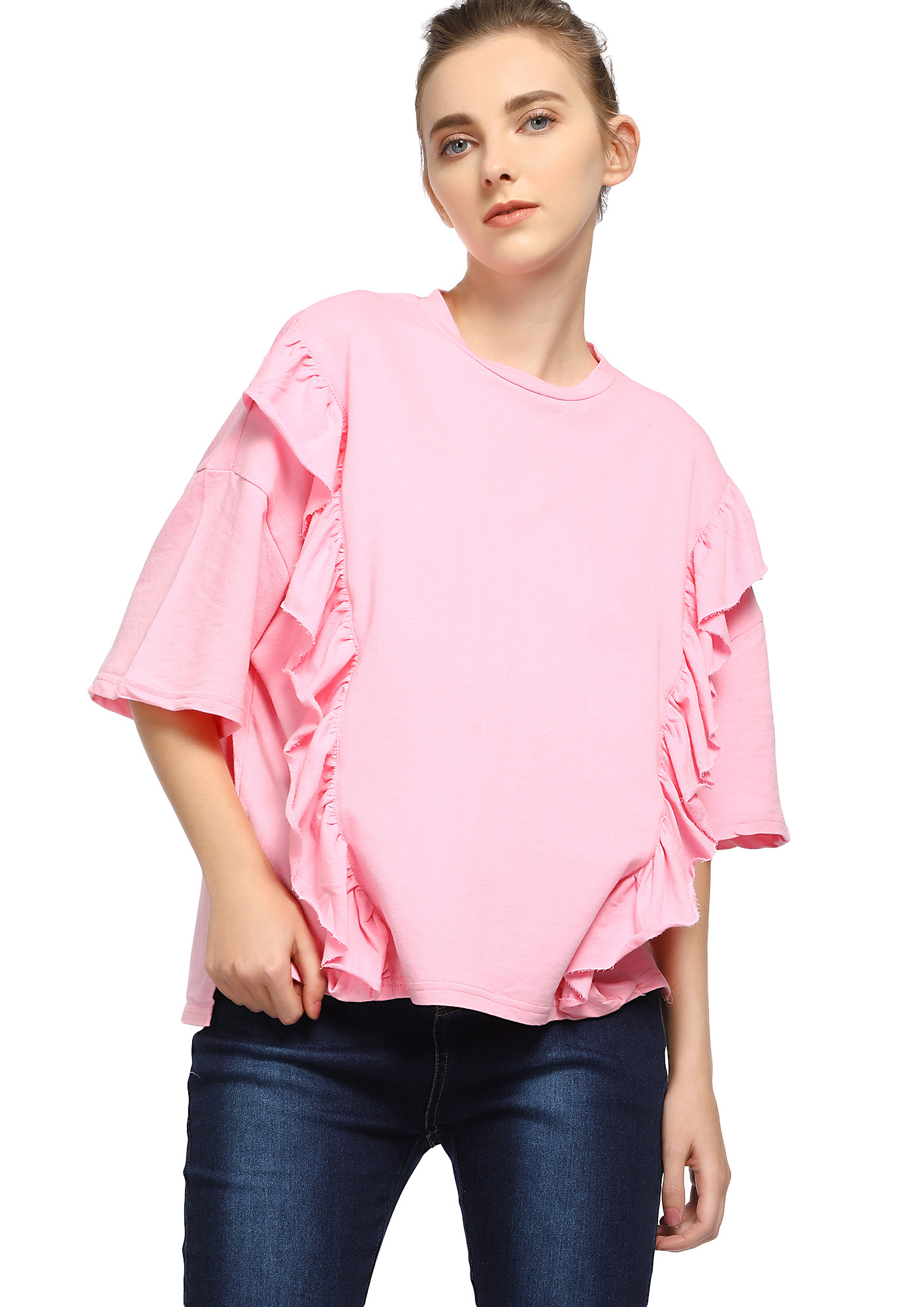 RUFFLE IN A BLISS PINK T-SHIRT