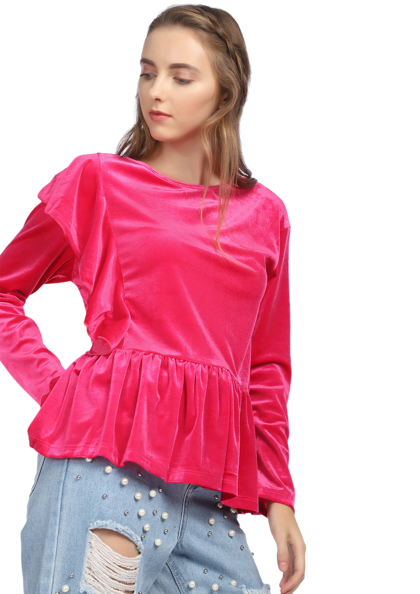A LIL THRILL OF FRILL ROSE RED TOP