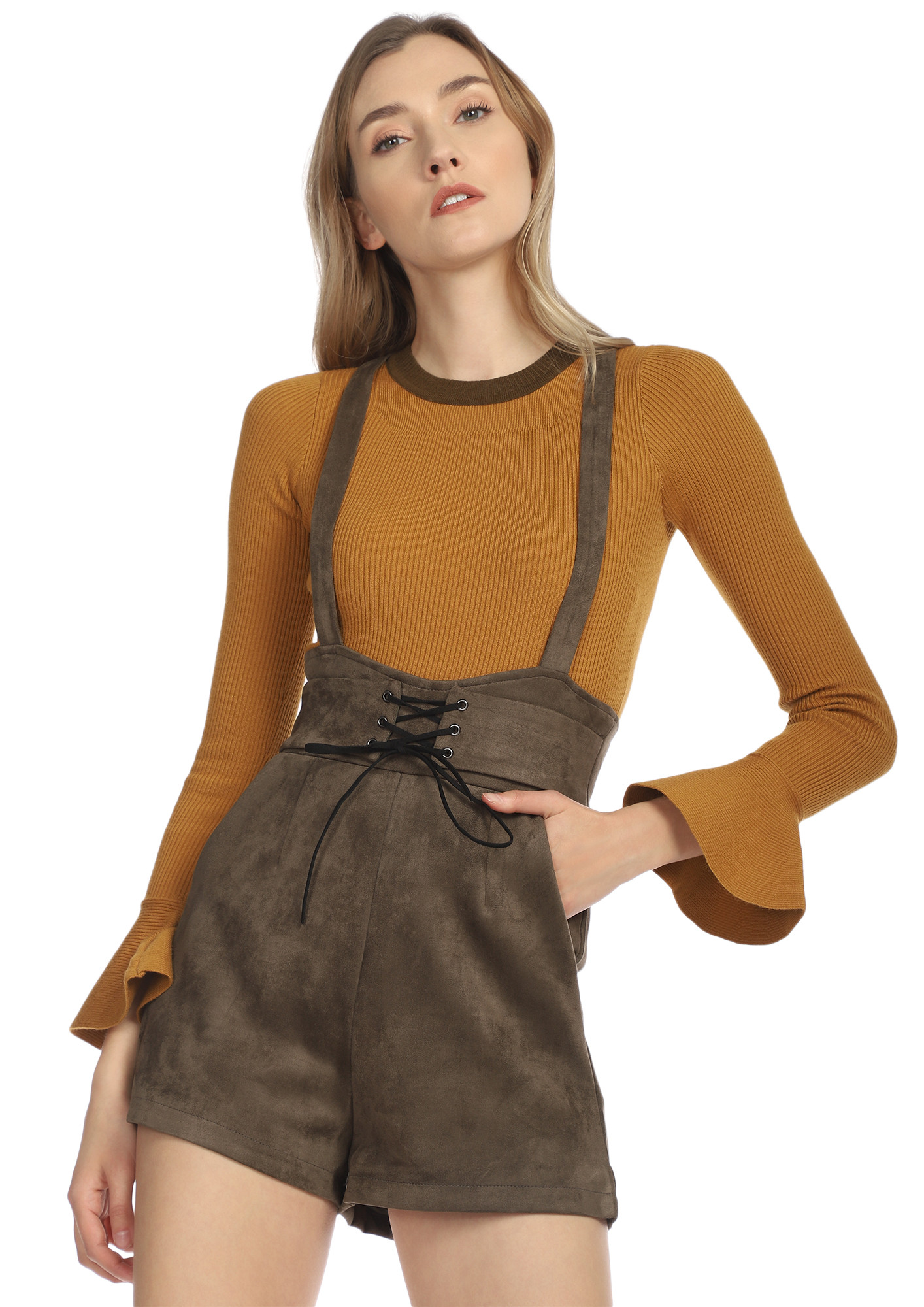 BECOME WHAT YOU BELIEVE KHAKI SHORT DUNGAREES