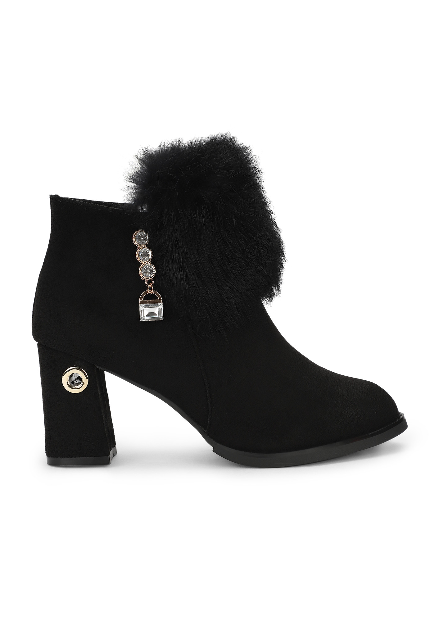 FUR GAME BLACK ANKLE BOOTS
