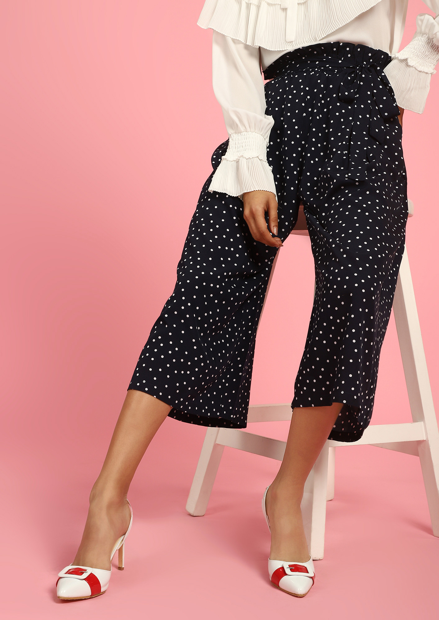 JUST A BUNDLE OF DOTS NAVY PAPERBAG CULOTTES