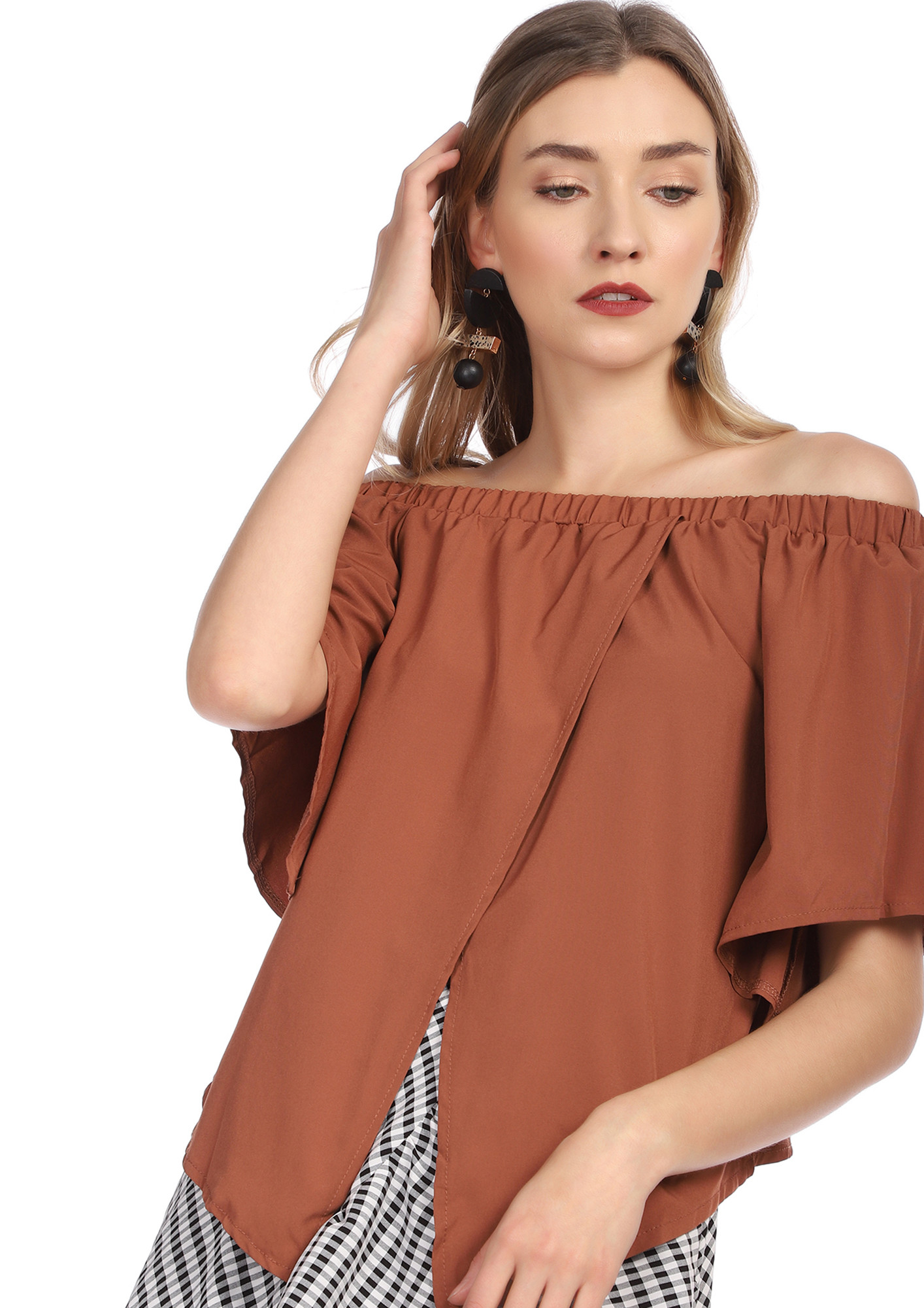 PULL ME UP BROWN OFF-SHOULDER STYLE