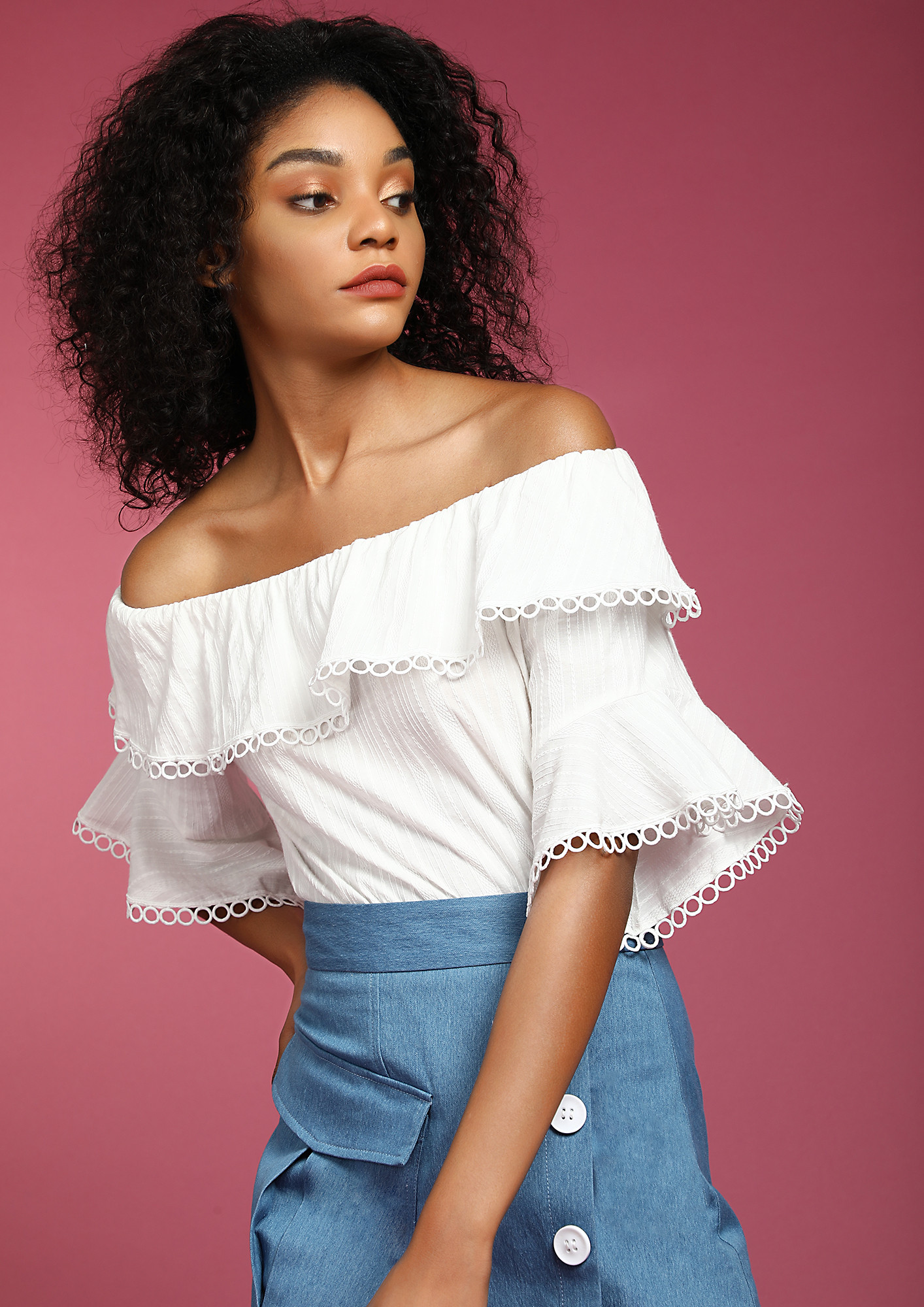 DON'T MISS THE CATCH WHITE OFF-SHOULDER TOP