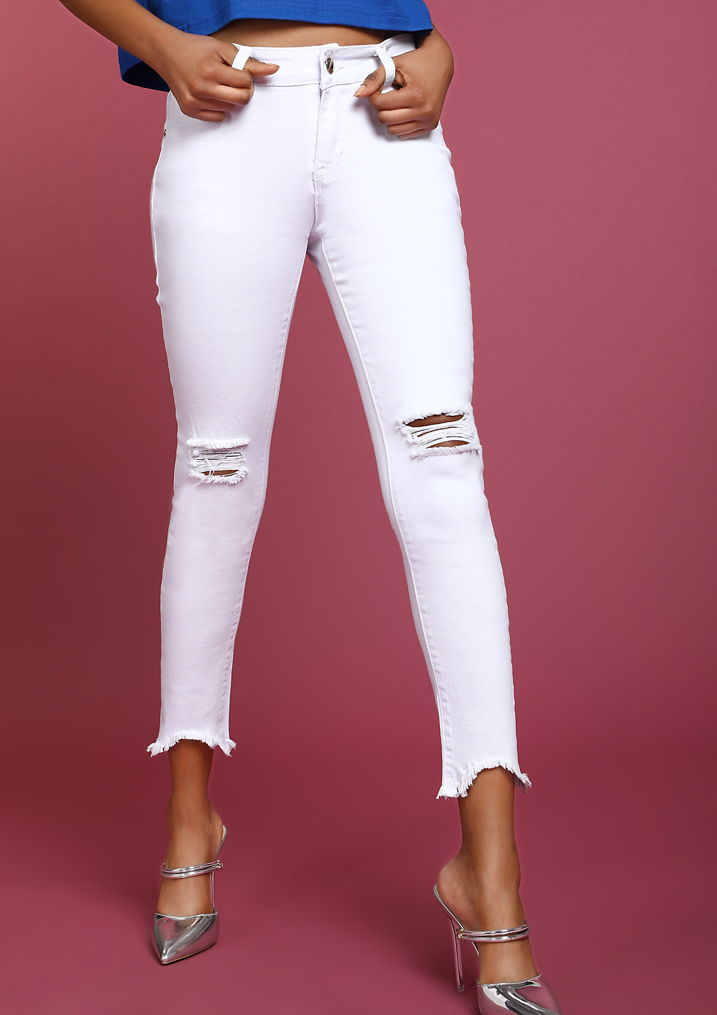 REAP THOSE RIPS WHITE CROPPED SKINNY JEANS