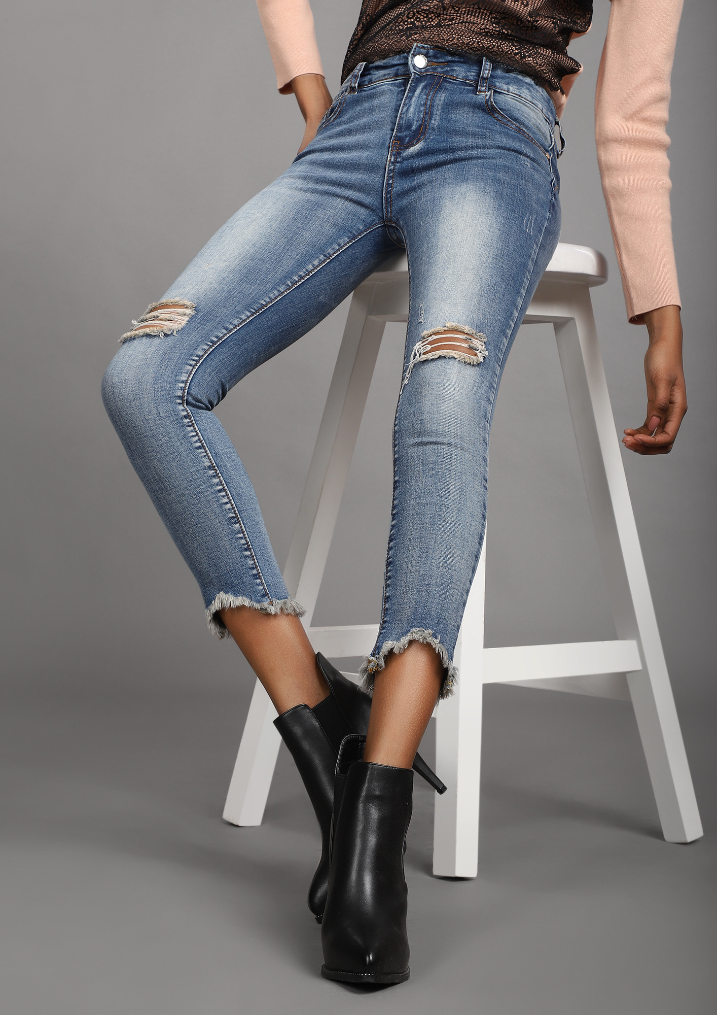 REAP THOSE RIPS LIGHT BLUE CROPPED SKINNY JEANS