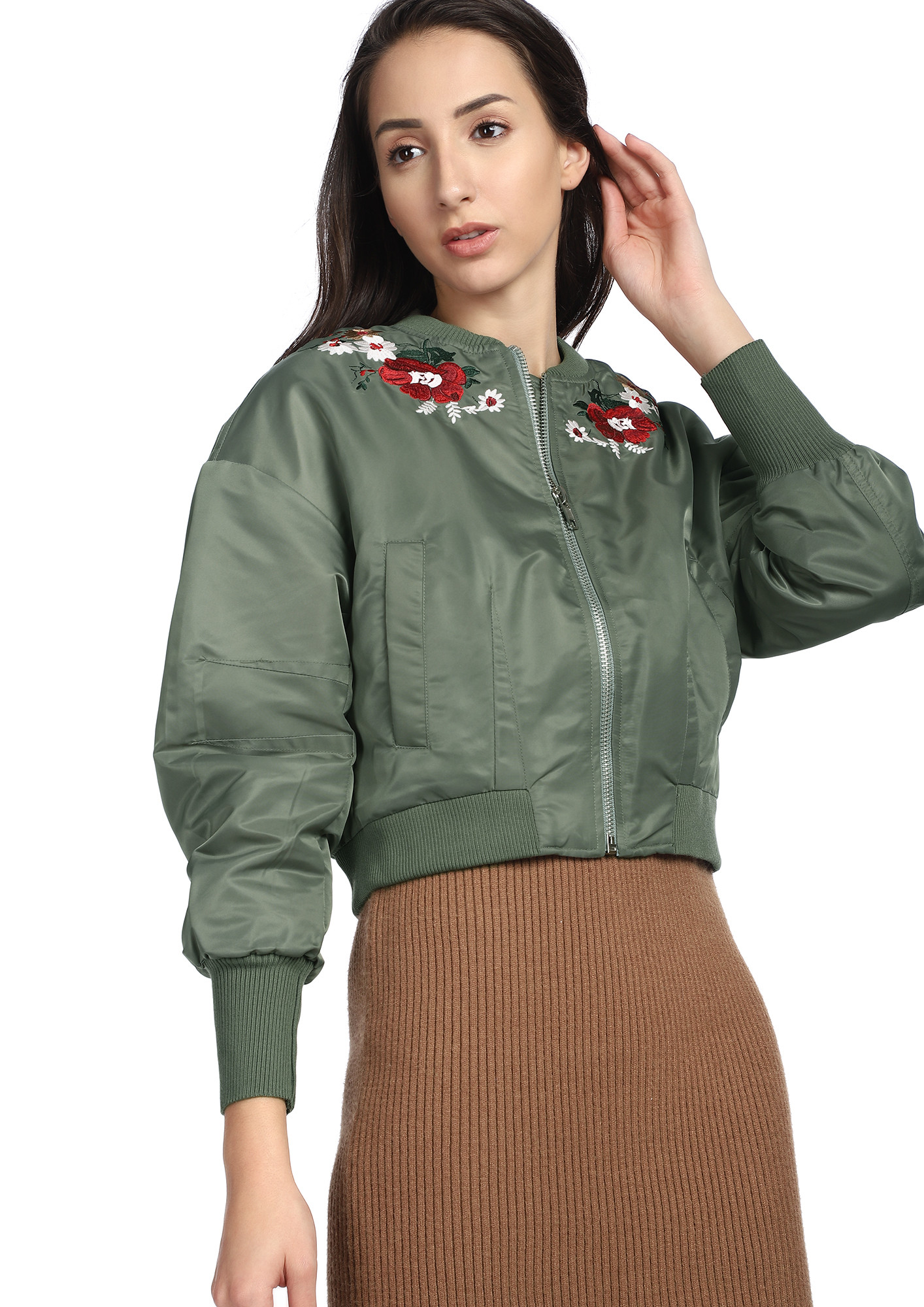 KEEP THAT FLOWER GREEN CROPPED JACKET