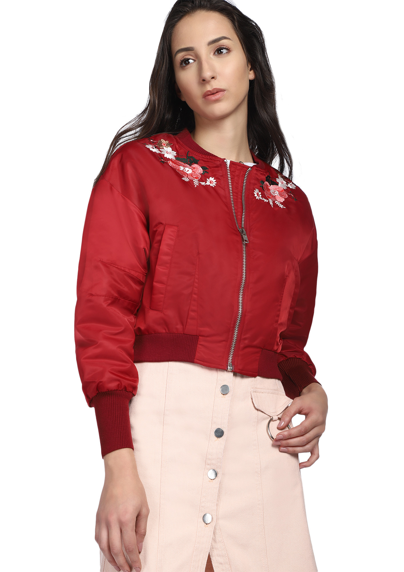 KEEP THAT FLOWER RED CROPPED JACKET