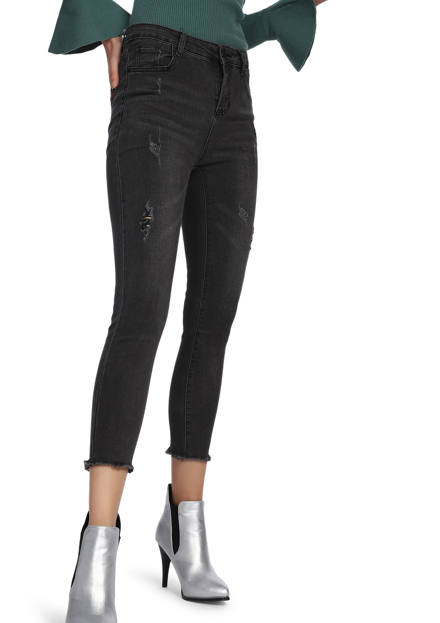 IN A RAW STATE BLACK GREY CROPPED JEANS