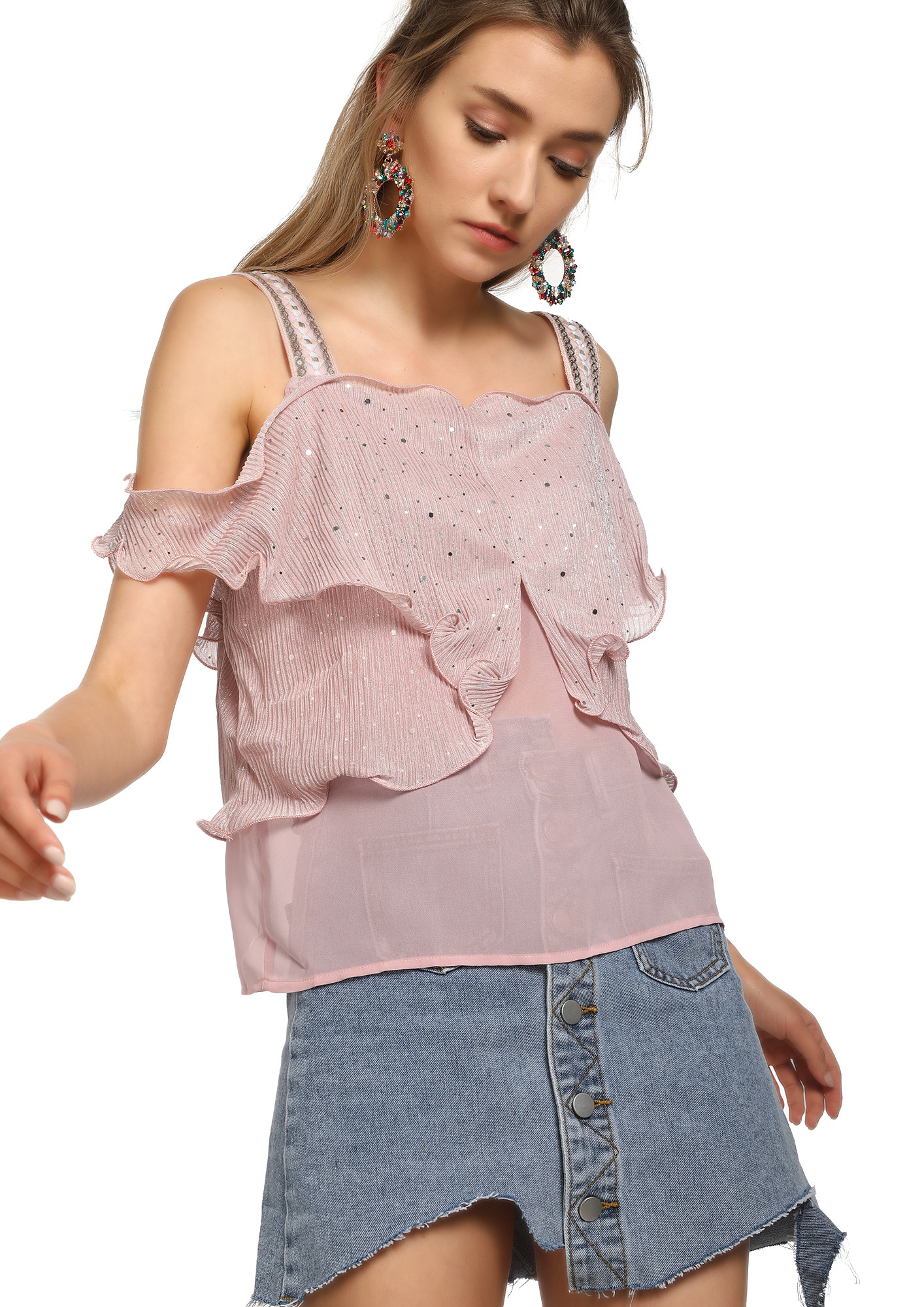 YOU'RE MY SHINING ARMOR PINK COLD-SHOULDER TOP