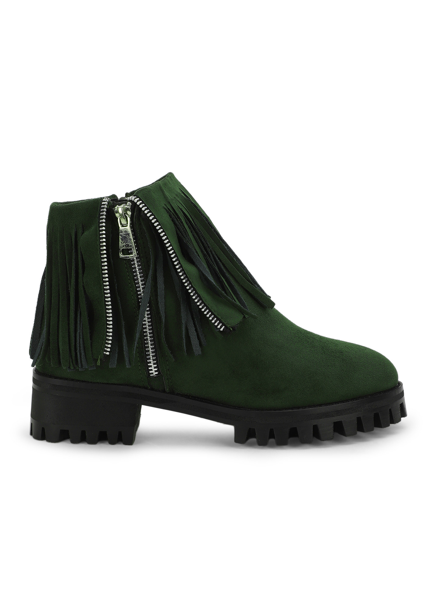 CRAZILY FRINGING AROUND GREEN ANKLE BOOTS
