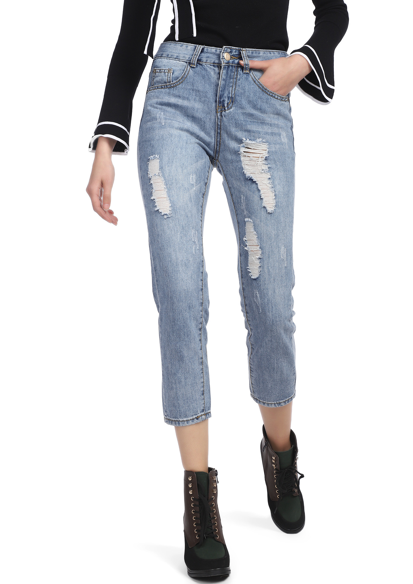 NO STRESS BLUE CROPPED JEANS