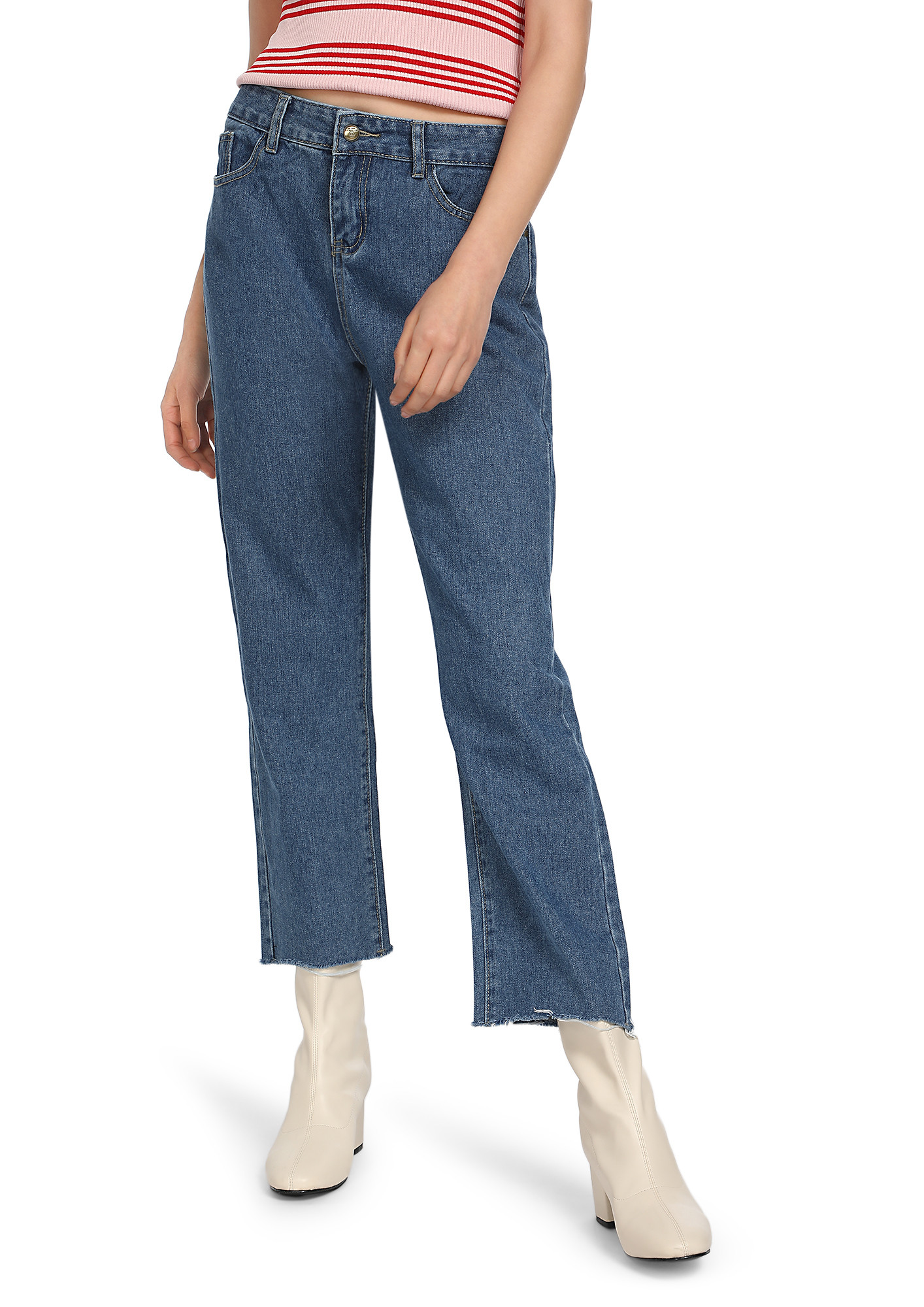 LOOKING FOR YOU DARK BLUE CROPPED DENIMS 