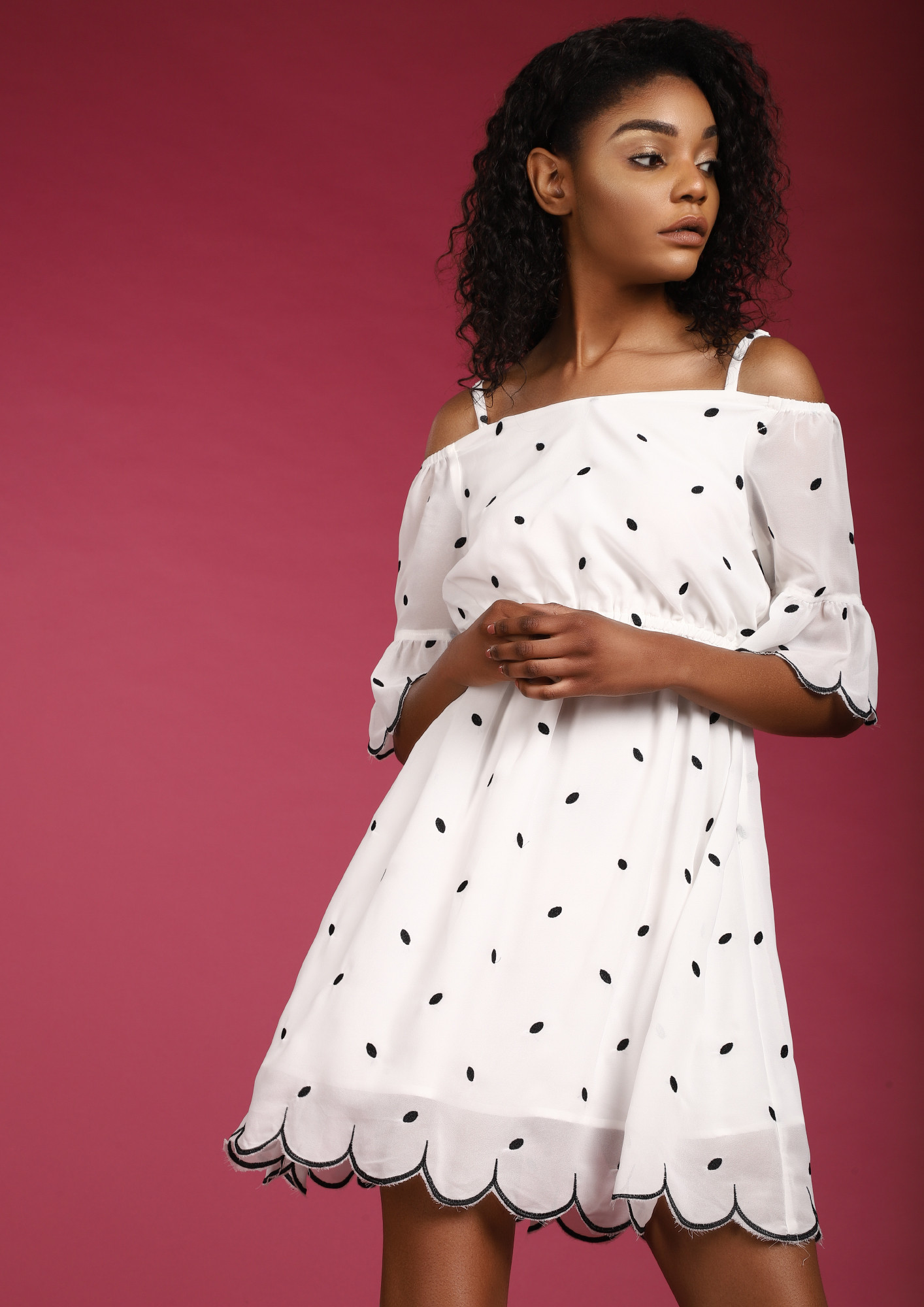 CAN'T SWITCH THE WHITE SPOTS SKATER DRESS