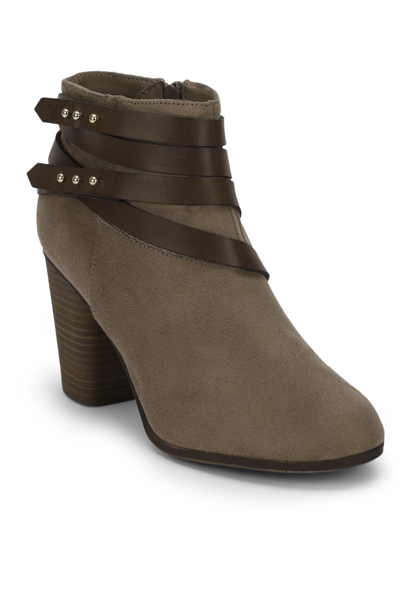 ONE STRAP AHEAD GREY ANKLE BOOTS