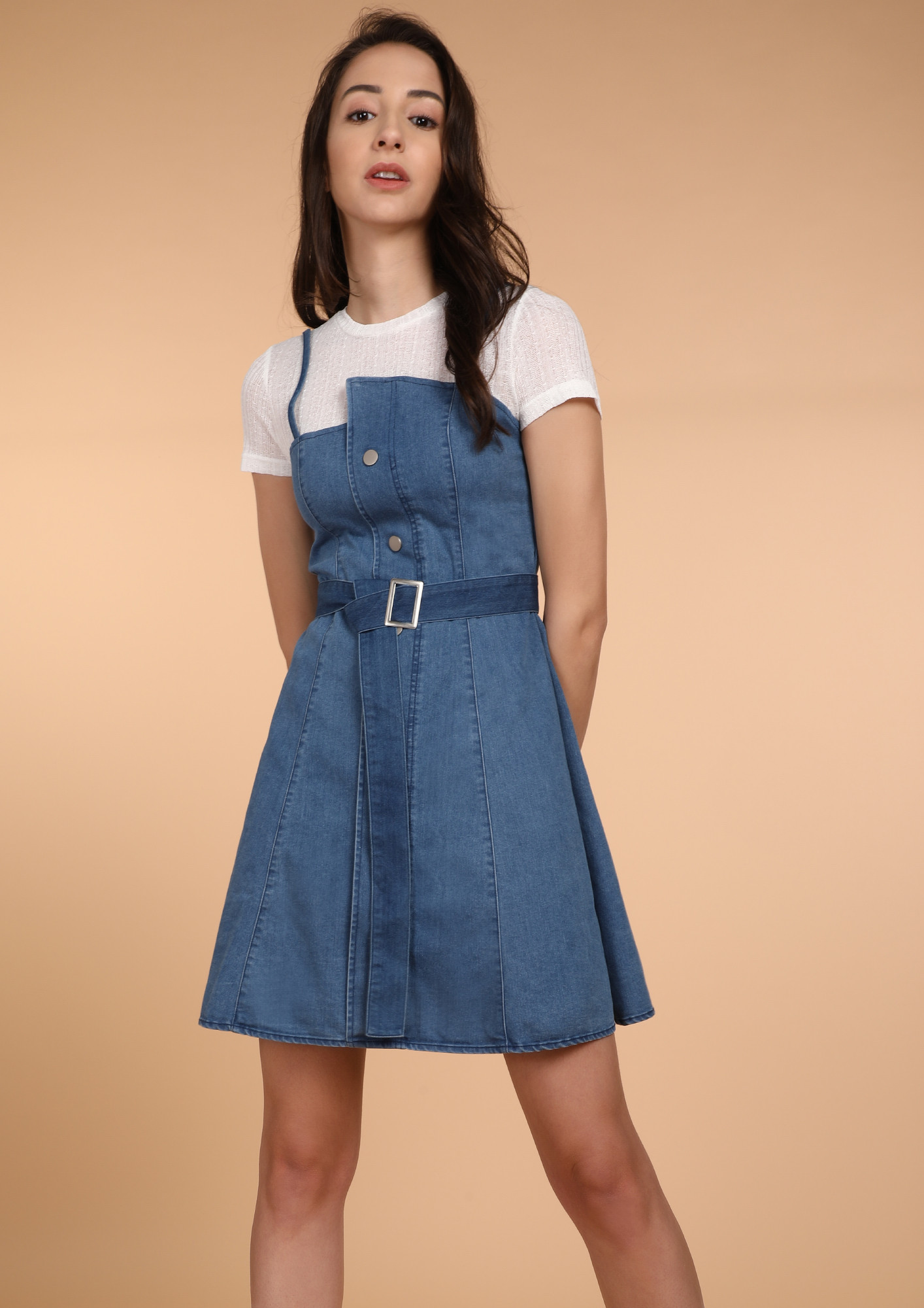 Pockets For Women - Blue Denim Pinafore Dress