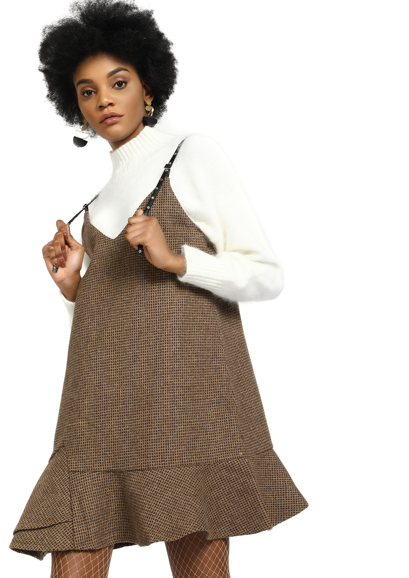ALWAYS IN A RUSH BROWN PINAFORE DRESS