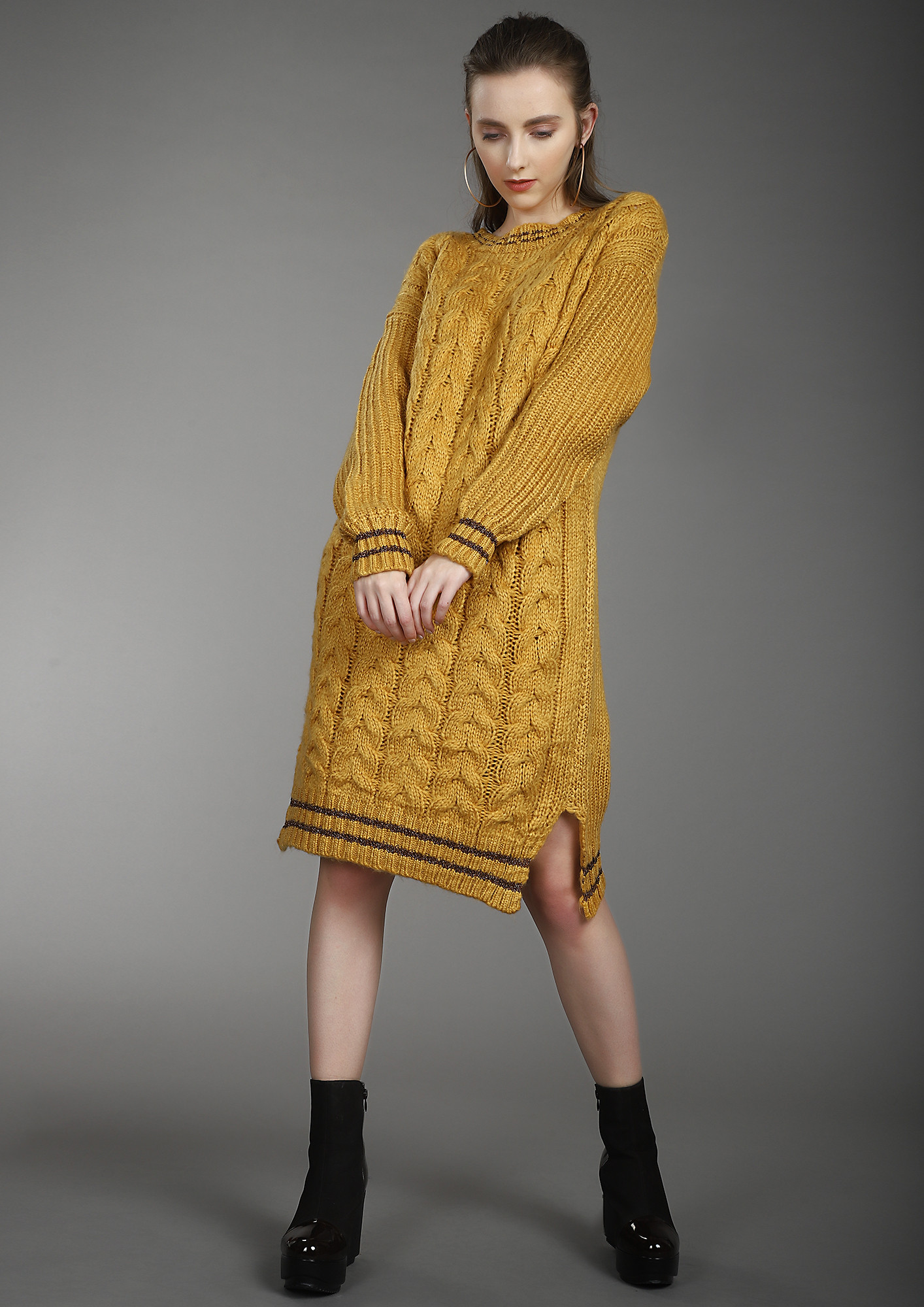 Buy WINTER GAME RULES YELLOW KNIT DRESS for Women Online in India