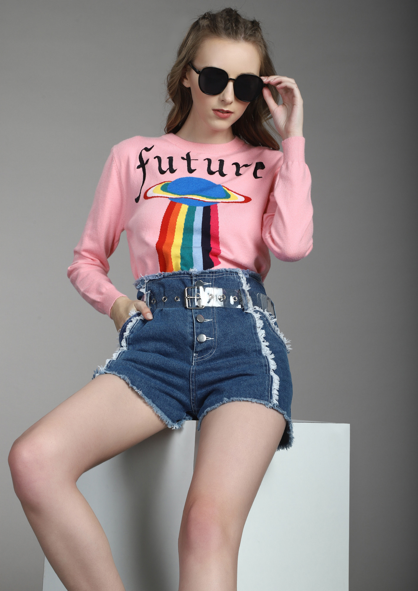 FUTURE IS RIGHT HERE PINK SWEATSHIRT