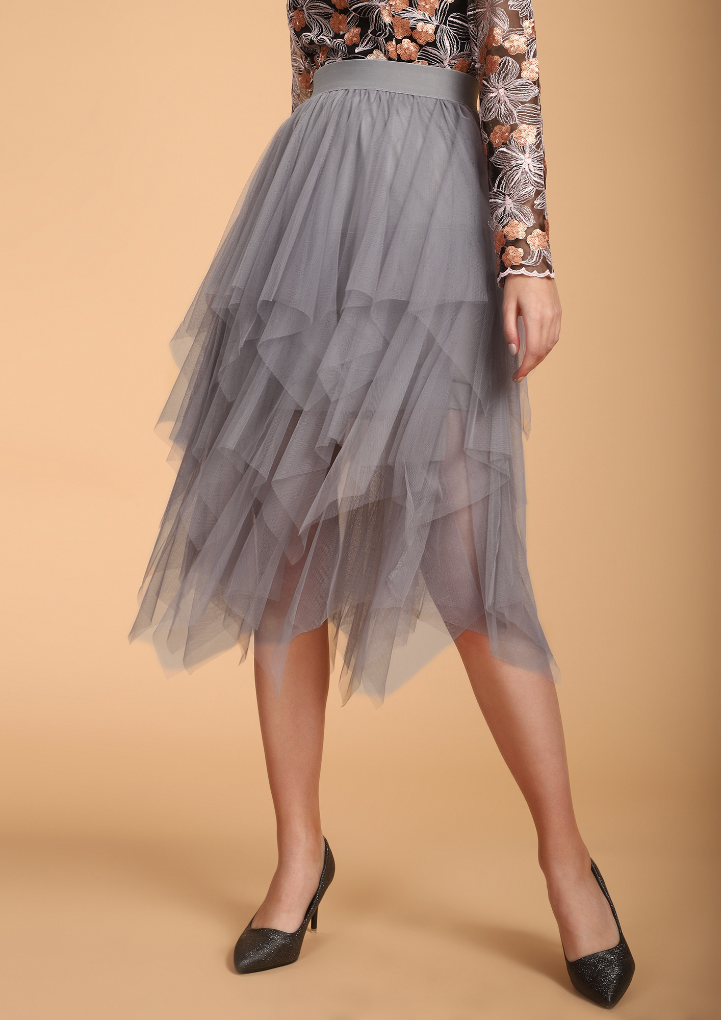 Buy SPIN ME AROUND GREY TULLE SKIRT for Women Online in India