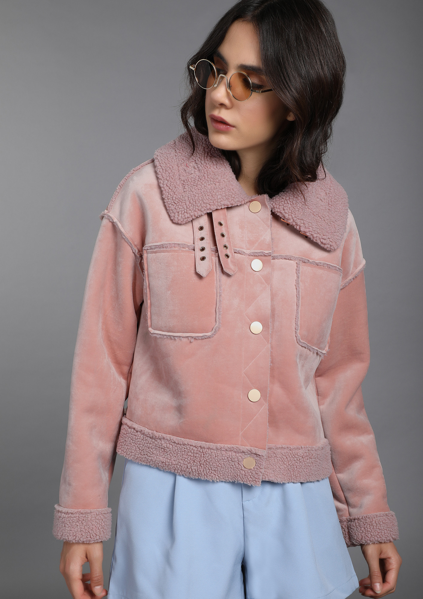 BRING IT ON BUTTON PINK CROPPED JACKET