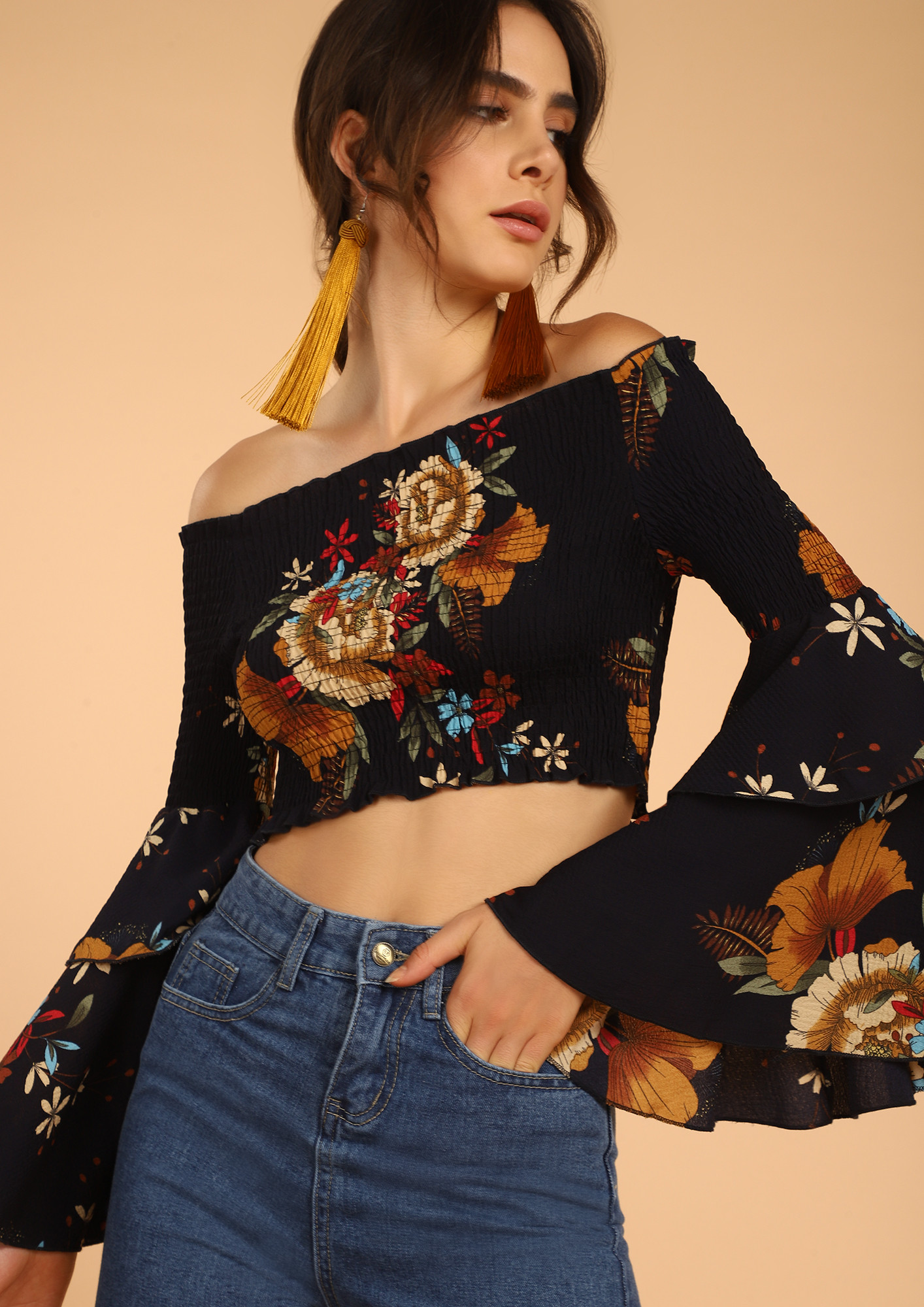 Flower Of The Mountain NAVY Crop Top