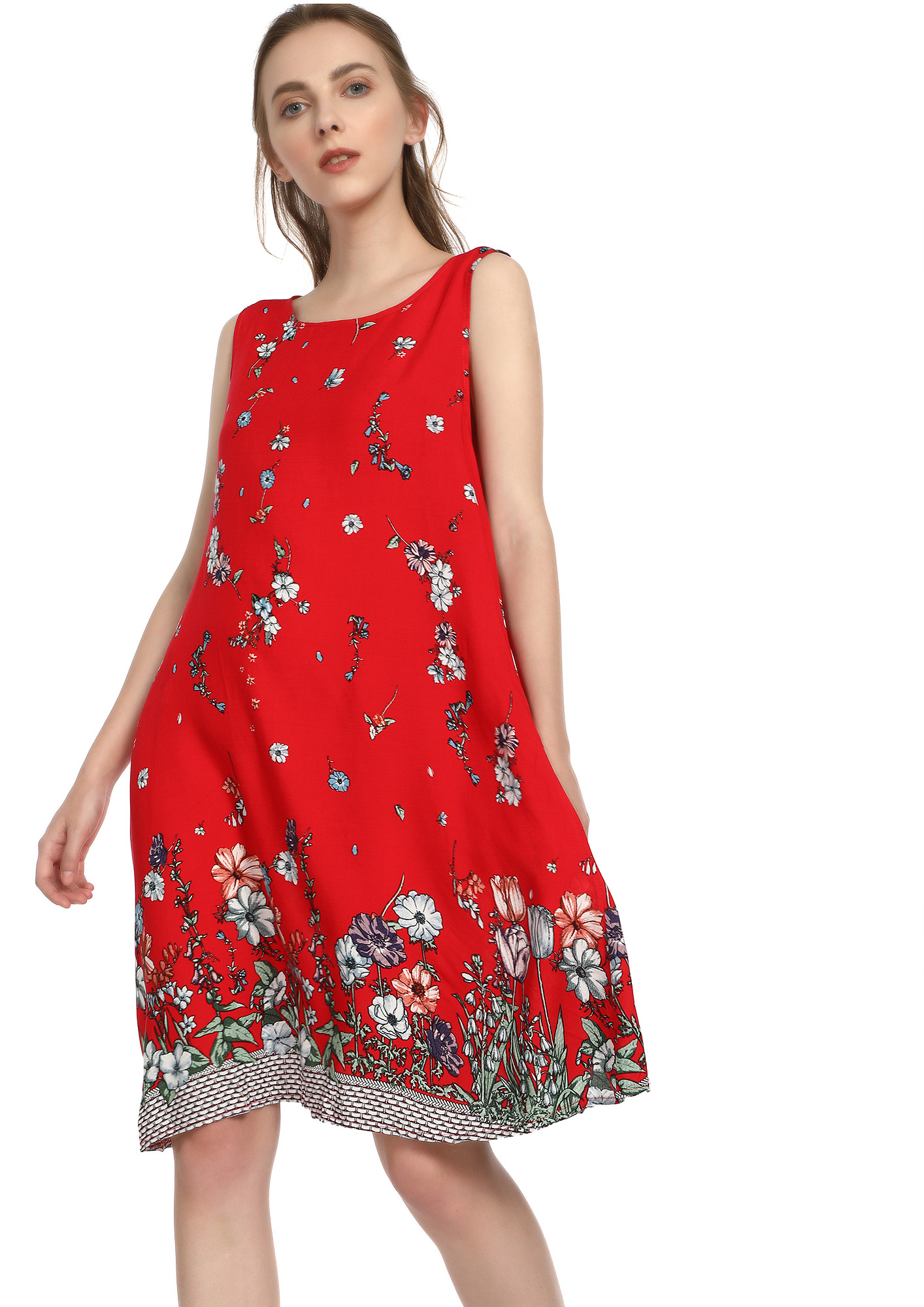 FLOWER SHOWER RED SHIFT DRESS