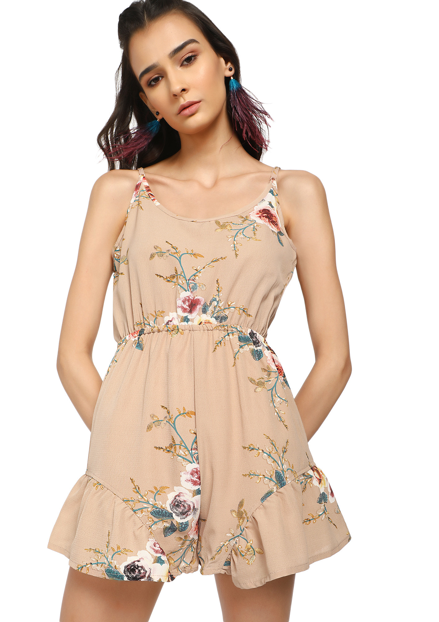 Don't Be Shy Nude Pink Floral Romper