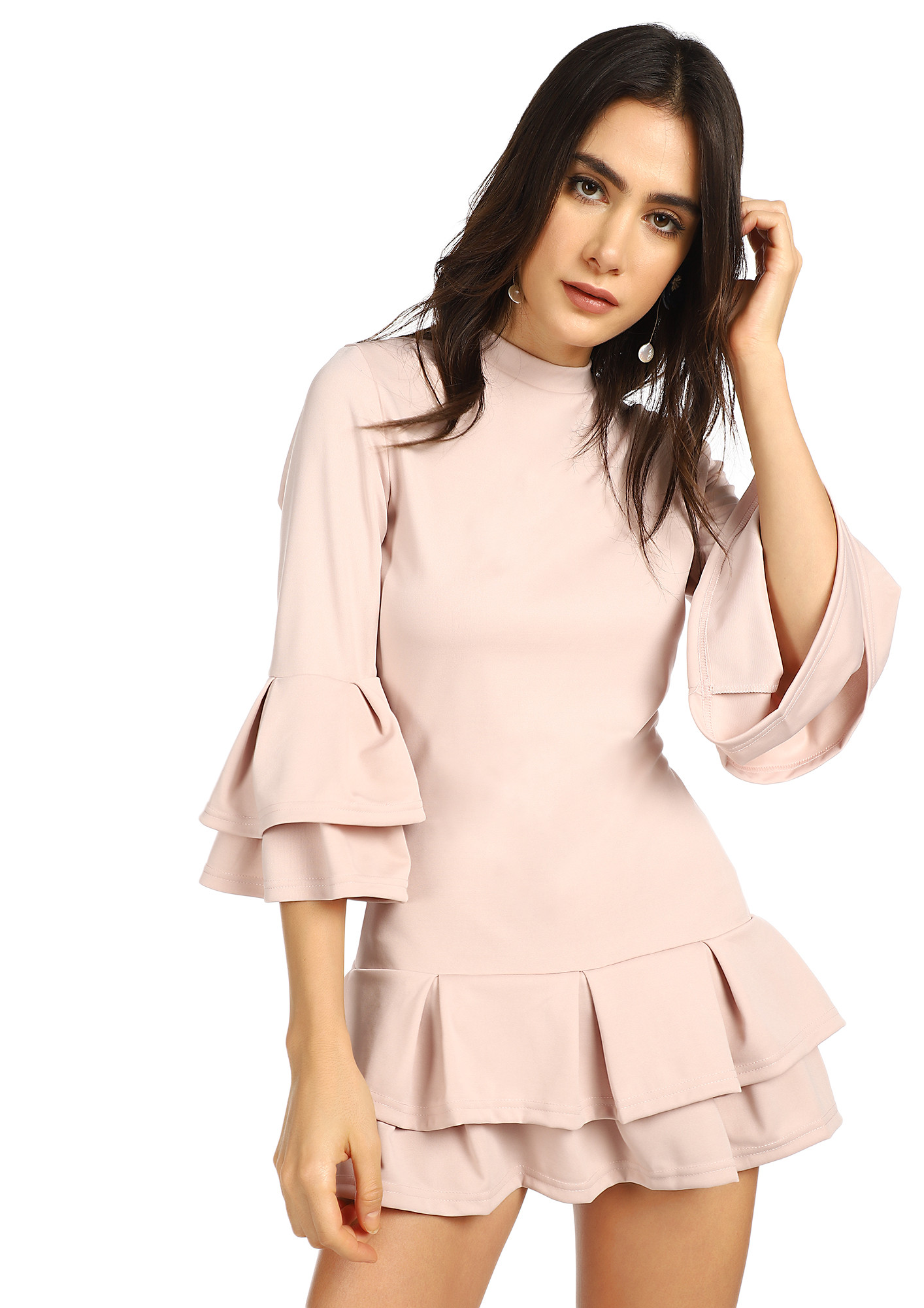 DOUBLING MY LAYERS NUDE PINK TUNIC DRESS 
