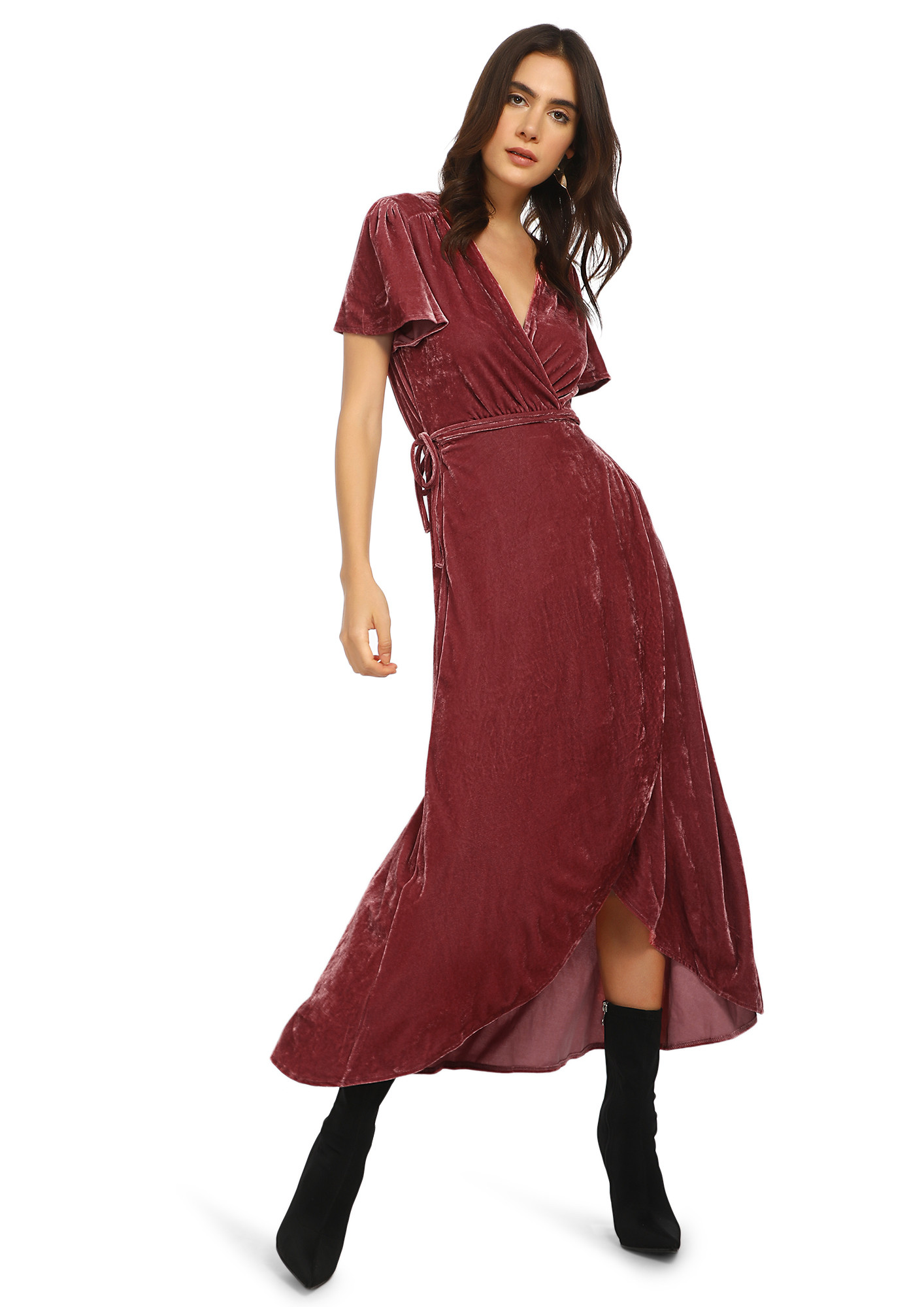 UNDER A LUXE WRAP BRICK RED MAXI DRESS