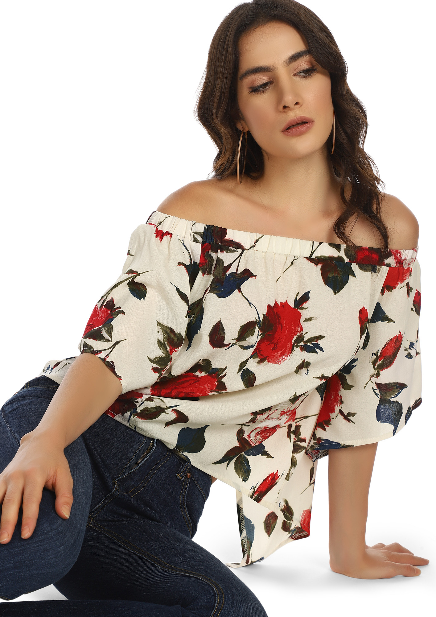ANYTHING FOR THE SUNSHINE WHITE FLORAL OFF-SHOULDER TOP