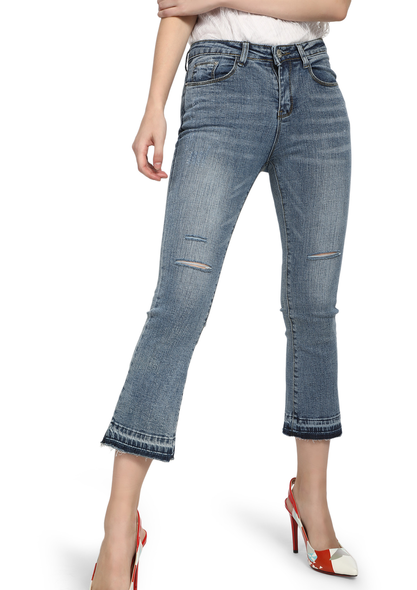 CUT SHORT THE INCHES BLUE CROPPED JEANS