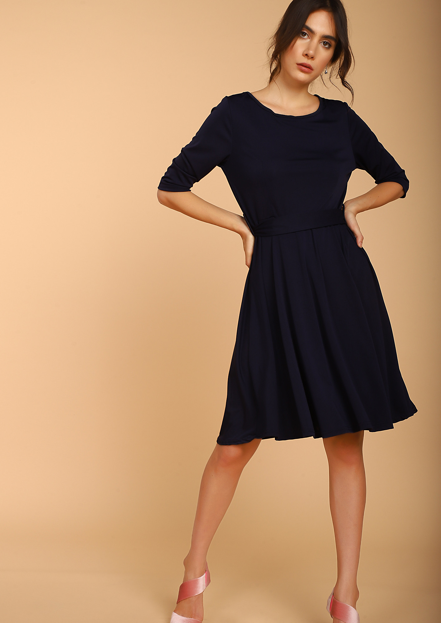 TIE BEFORE YOU TWIRL NAVY SKATER DRESS