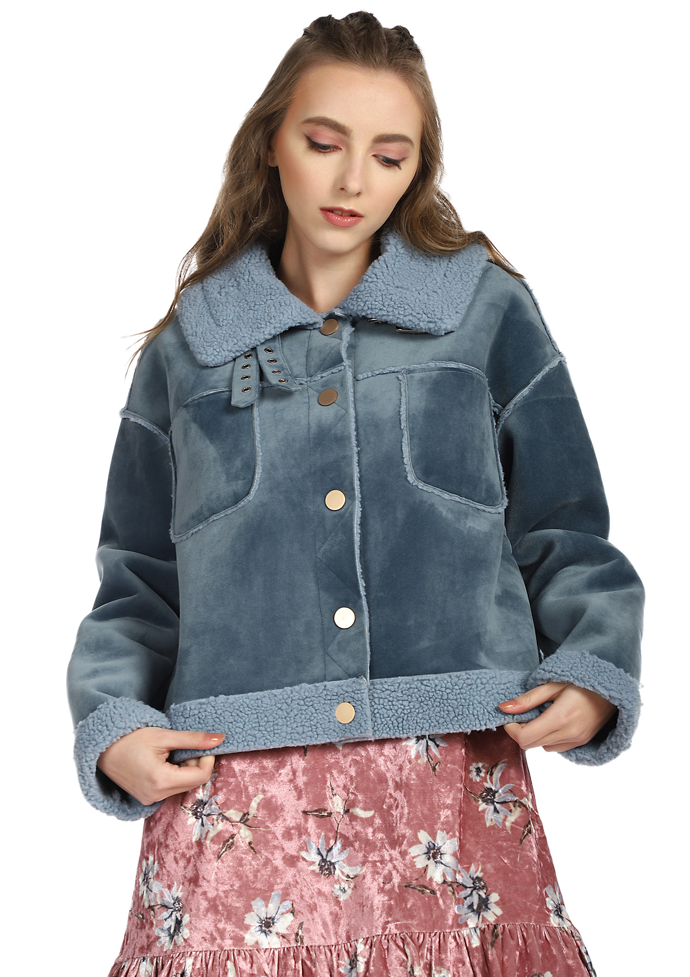 BRING IT ON BUTTON BLUE CROPPED JACKET