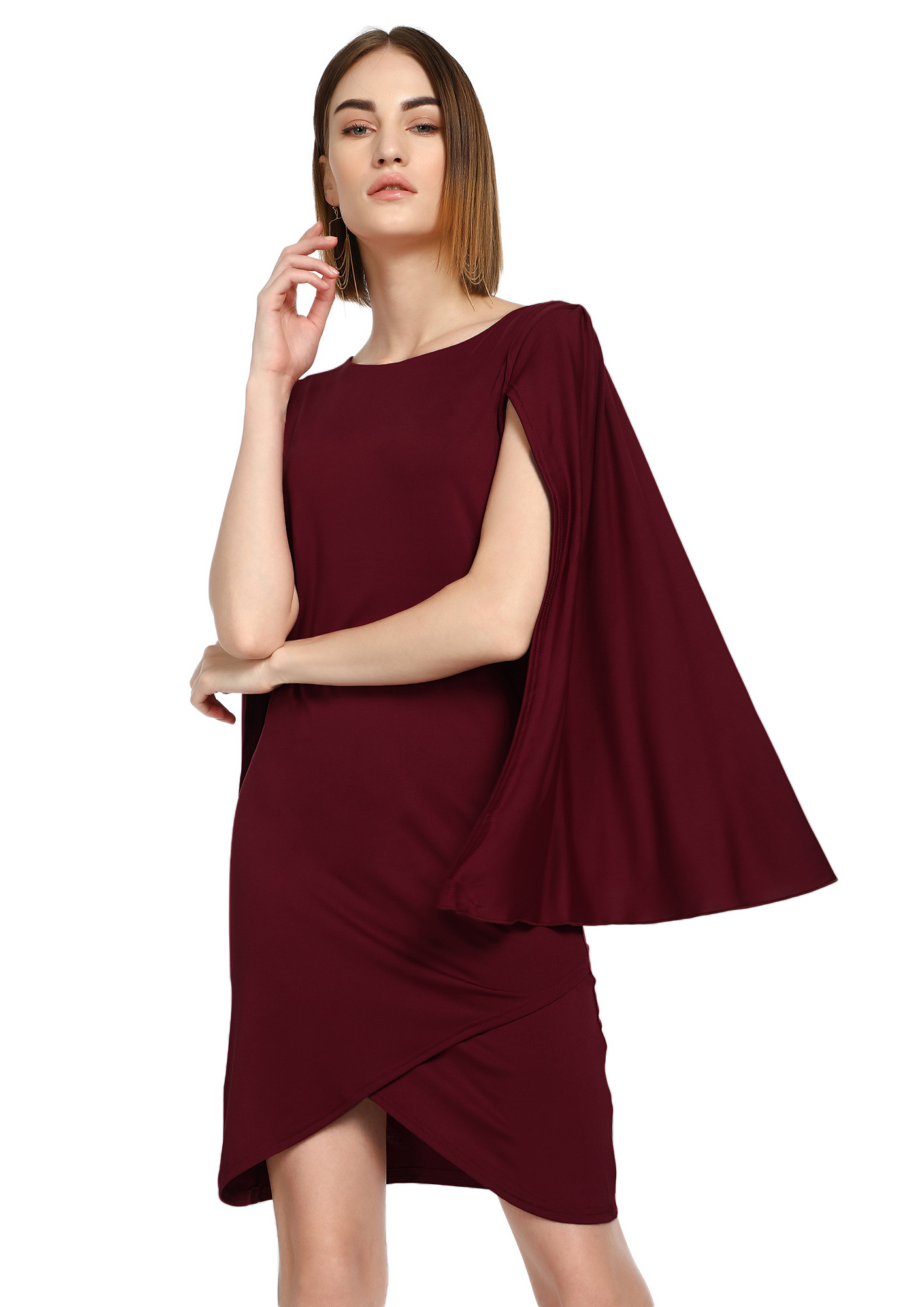 HOW ARE YOU CAPE MAROON ASYMMETRICAL DRESS