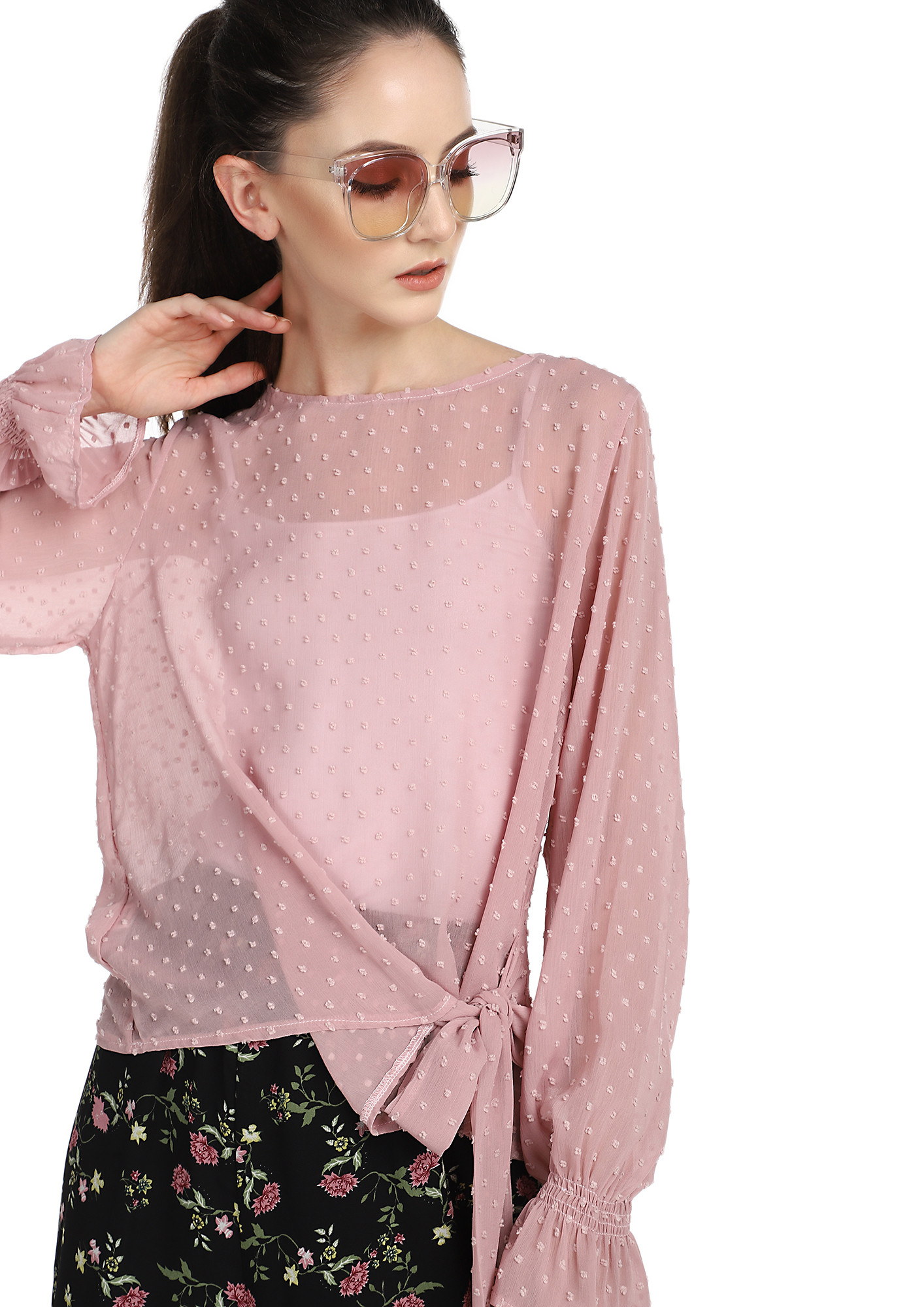 FOUND THE DOBBY DOTS PASTEL MAUVE TOP
