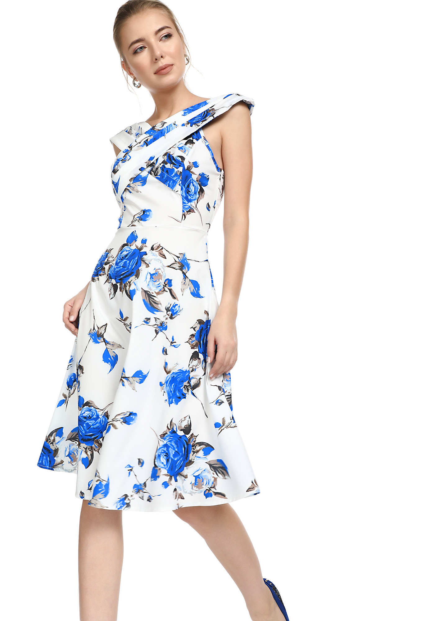 ROSES ARE BLUE FLORAL MIDI DRESS