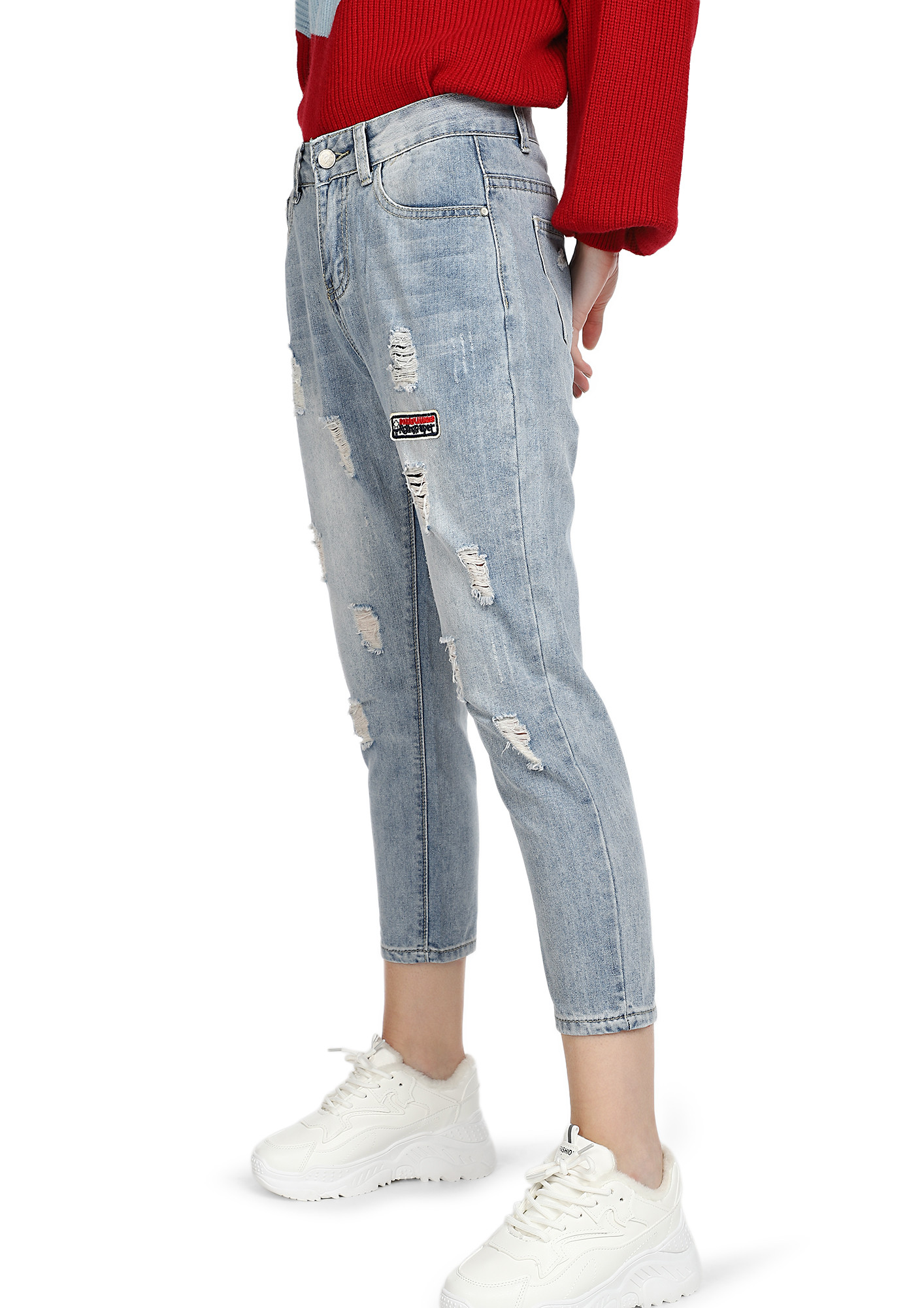 LITTLE DISTRESSED BLUE CROPPED JEANS