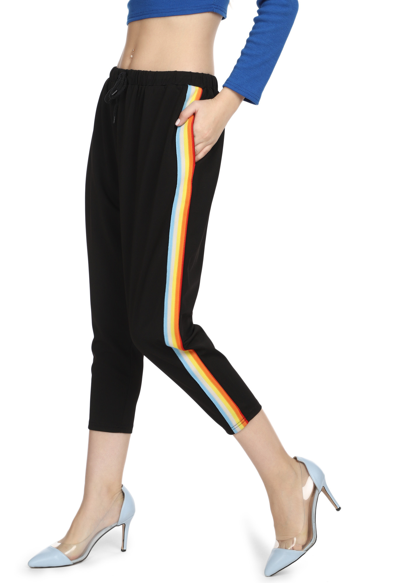 ONLY SIDES NOT SLIDES BLACK CROPPED TRACK TROUSERS