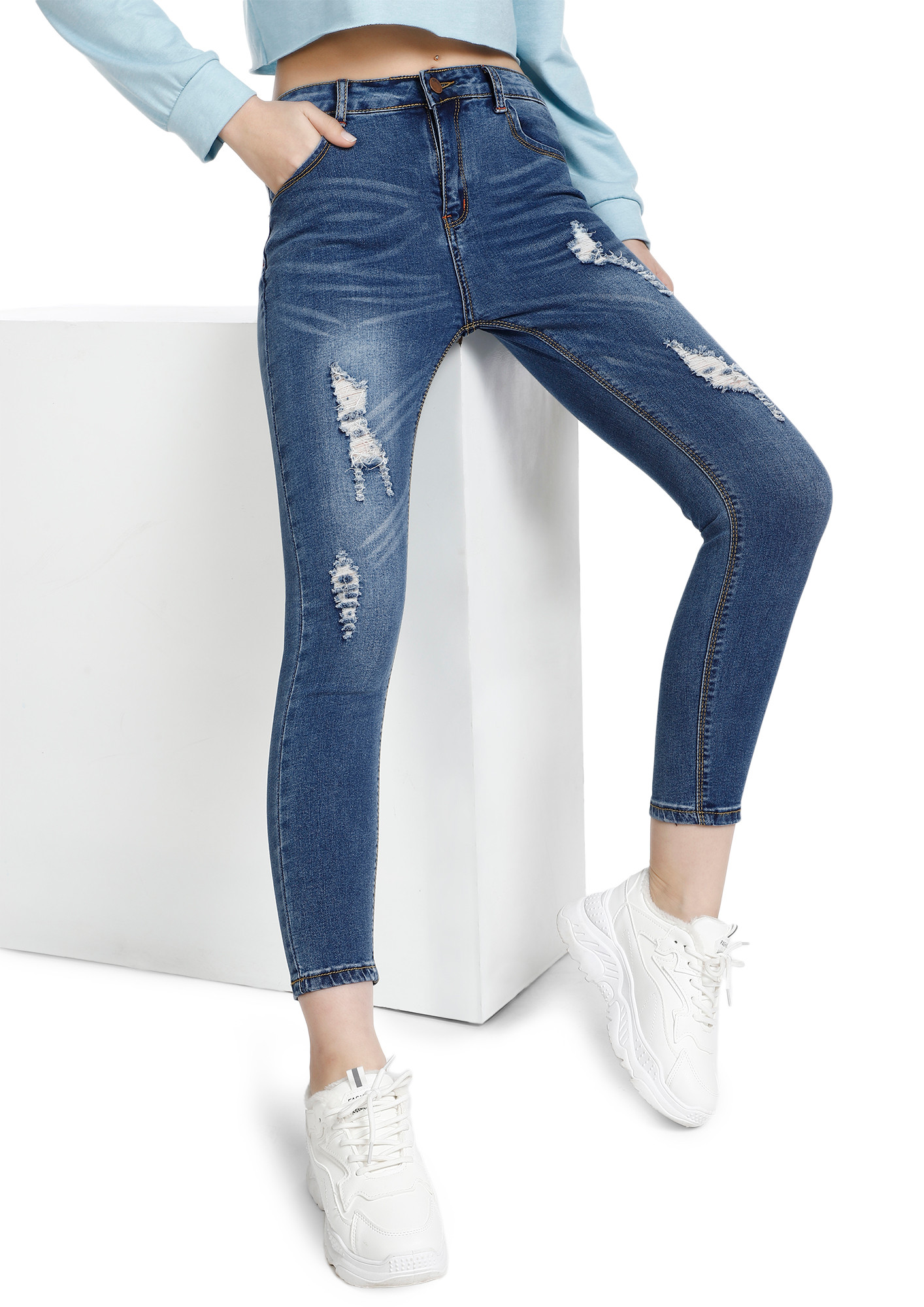 Buy HEY SLAY QUEEN LIGHT BLUE RIPPED JEANS for Women Online in India