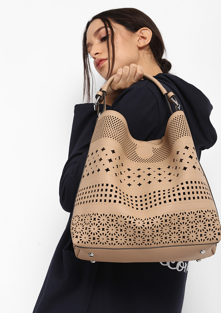 GO WITH THE CUT-OUTS GOLD TOTE BAG